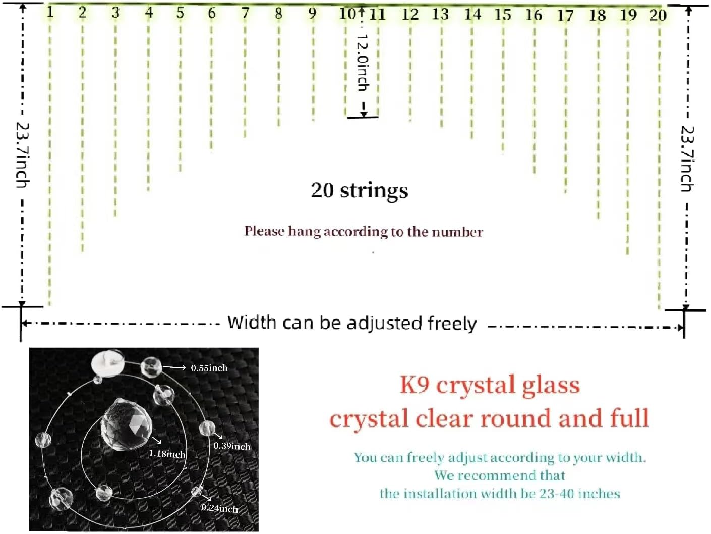 Crystal Beaded Curtain 20 Strings Arched Door Divider