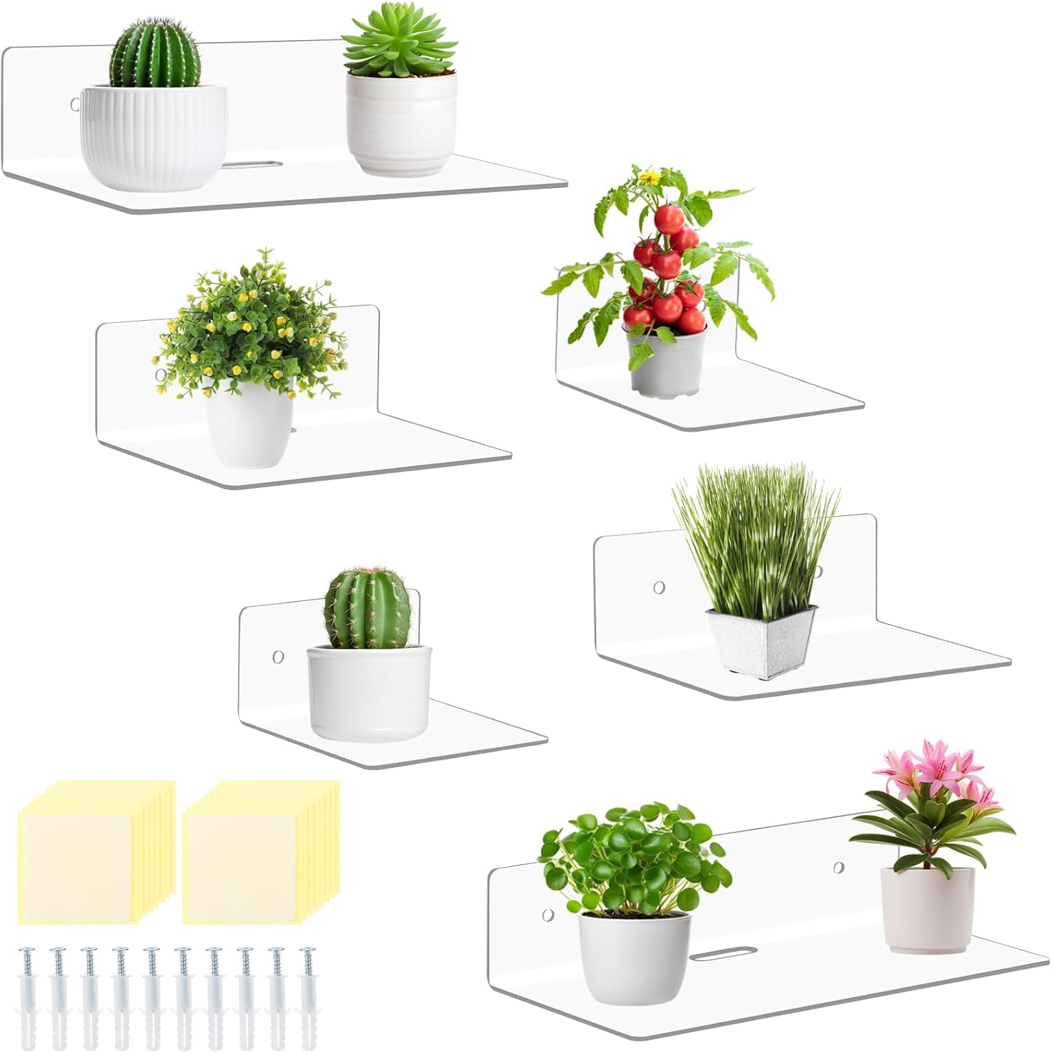 Pinkunn 6 Pack Clear Acrylic Floating Shelves for Wall