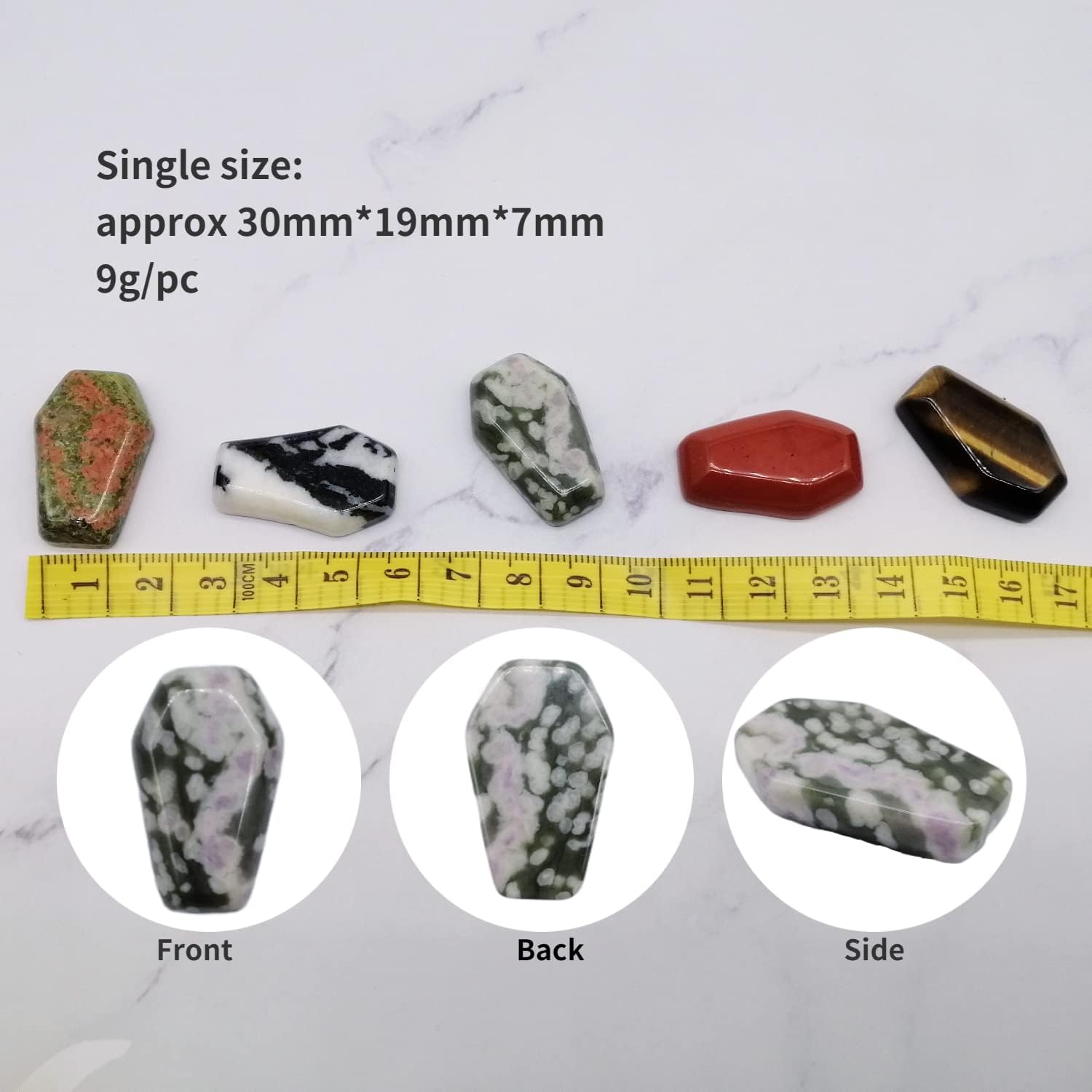 Carved Coffin Shaped Worry Stones Pendant Set Real Gemstone Healing Crystals 12pcs