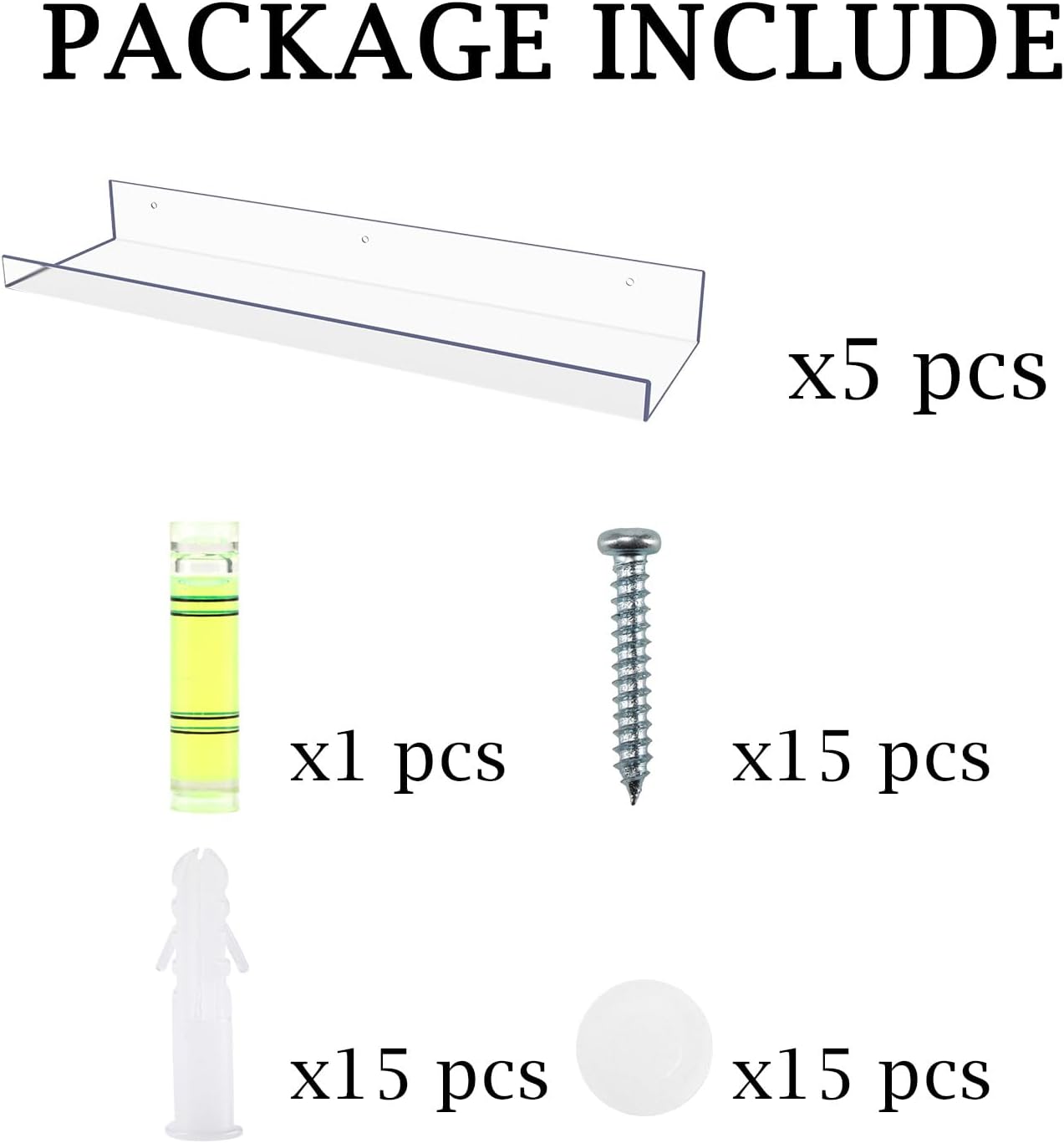 MEBRUDY 5 Pack Clear Floating Shelves for Home Storage