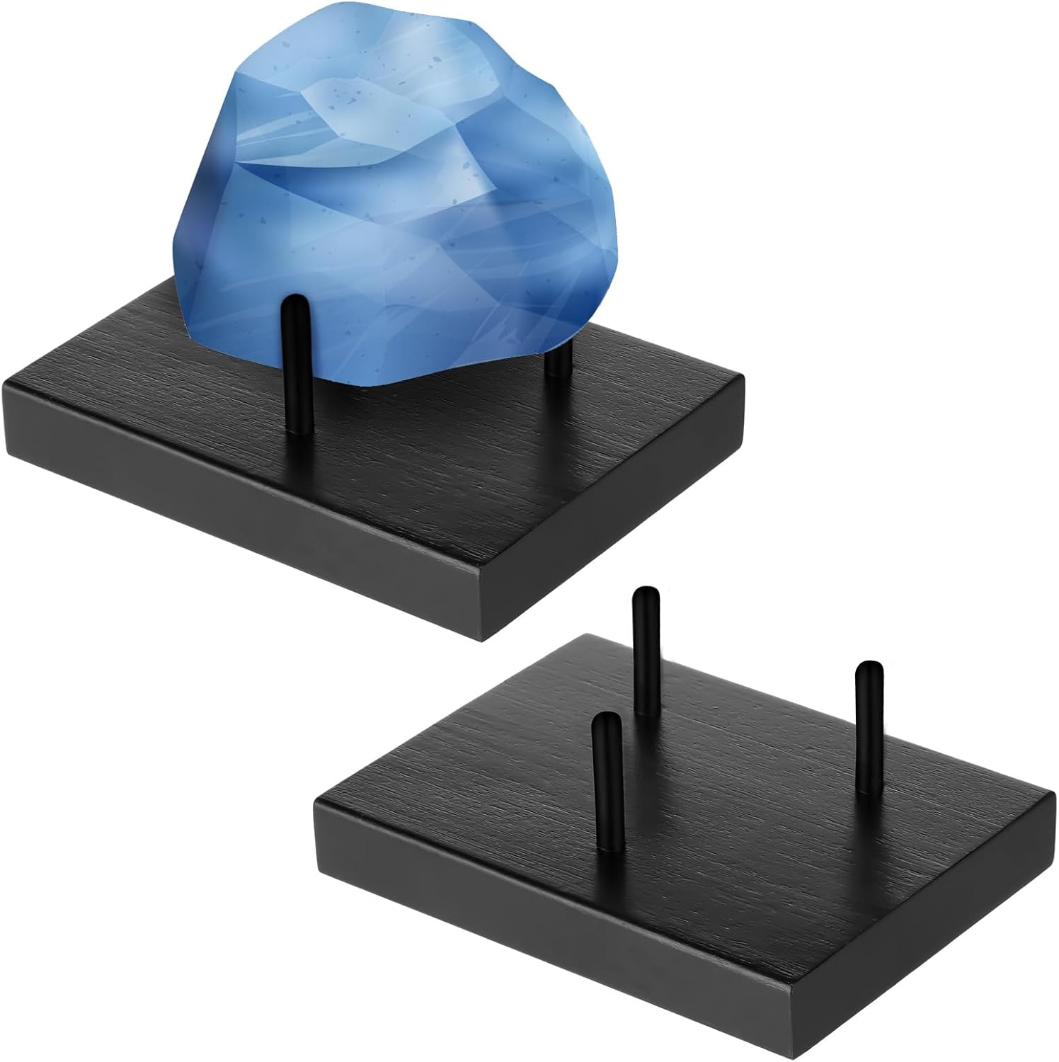 2 Pack Wooden Rock Display Stands Black Three Prong Holders