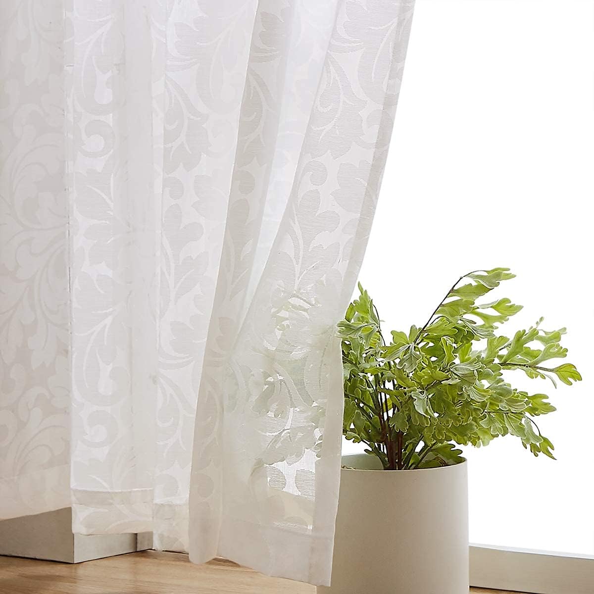 White Sheer Window Curtain Panels Set for Living Room 54x84x2