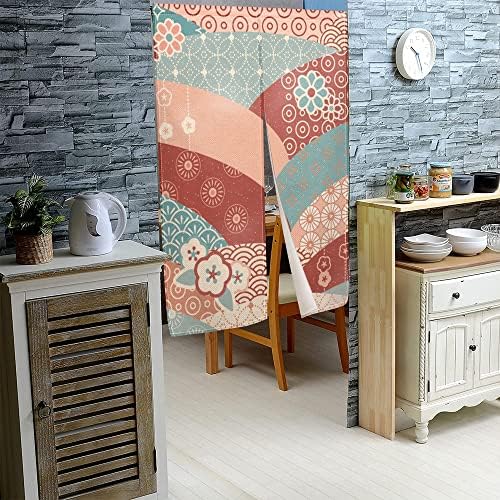 Leowefowa Traditional Japanese Noren Curtain Flowers Pattern