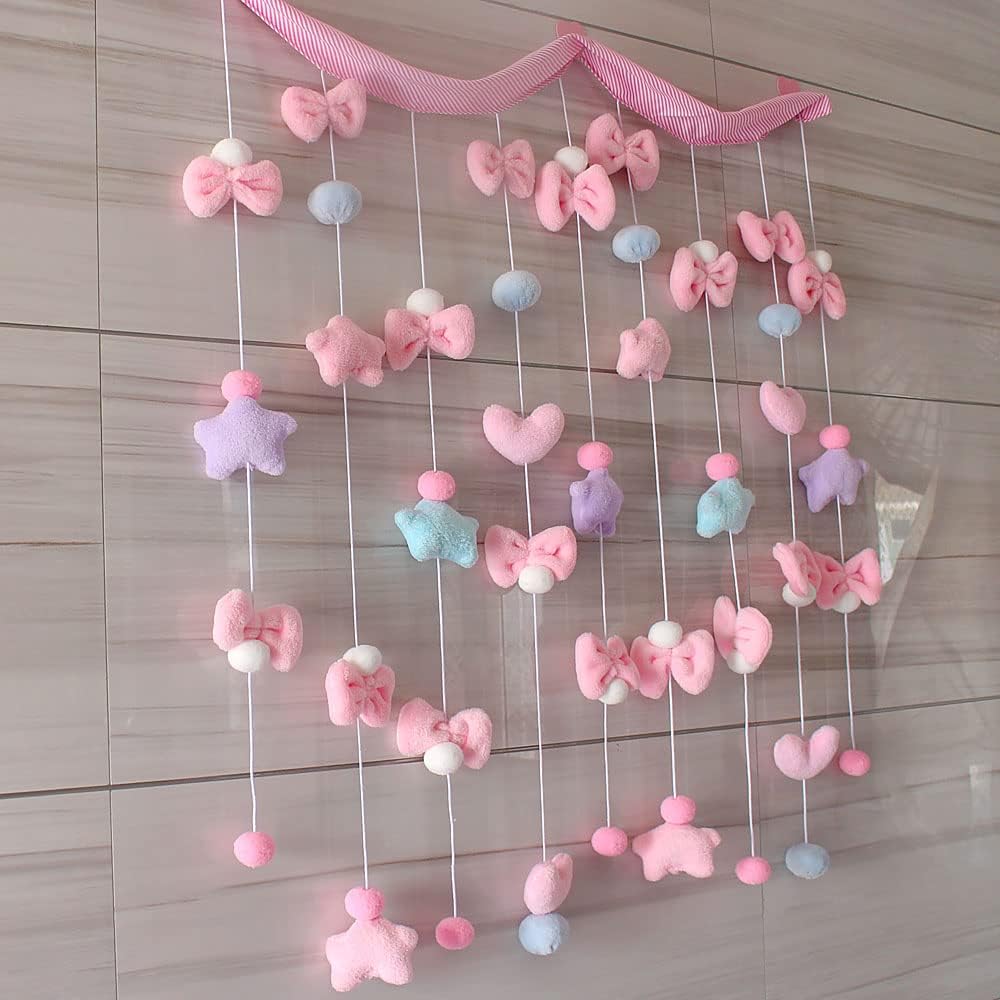 Kawaii Doorway Curtains with Fluffy Star Bowknot Pentacle Garland