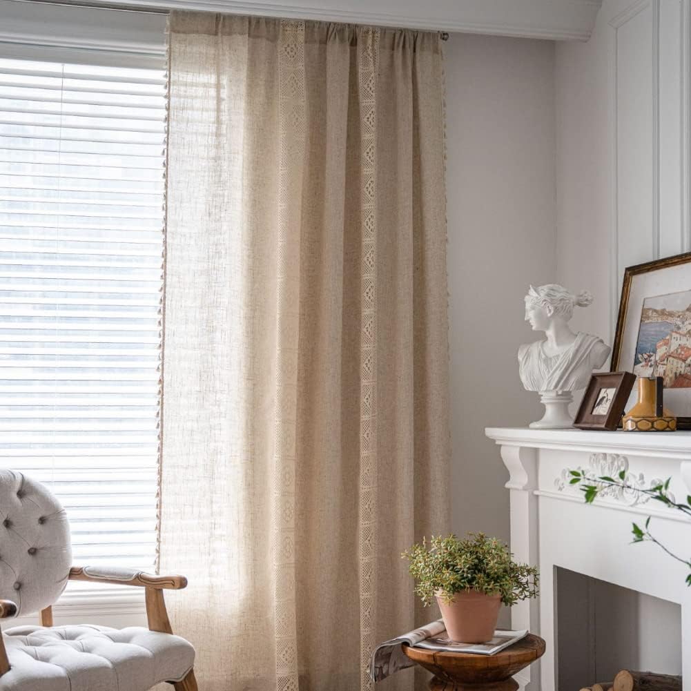 AMZALI Boho Curtains with Tassel Rod Pocket Panel