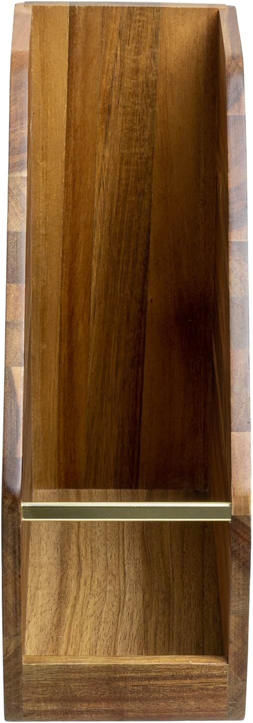 MyGift Premium Hotel Series Acacia Wood Magazine Holder with Brass Tone Metal Accent