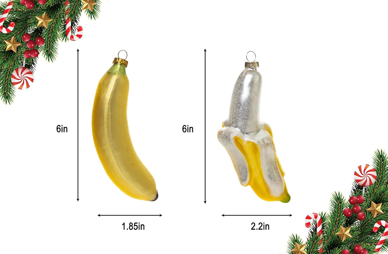 2 Count Glass Banana Christmas Ornaments for Tree