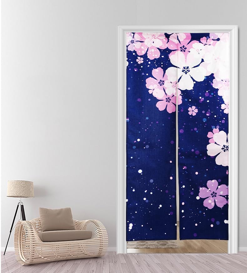 Noren Japanese Style Doorway Curtain with Sakura Cherry Blossom Print