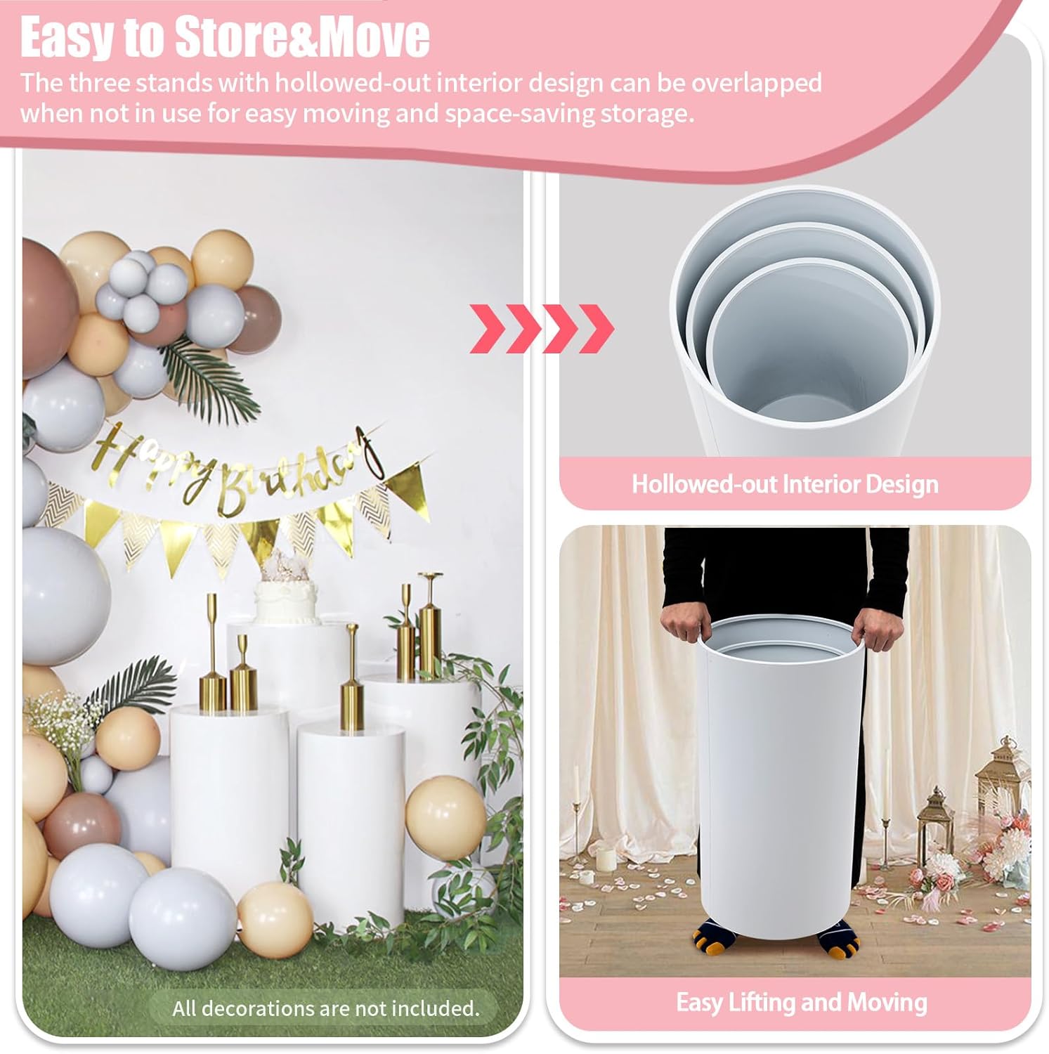 TENNIEX Round Cylinder Pedestal Stand Set of 3
