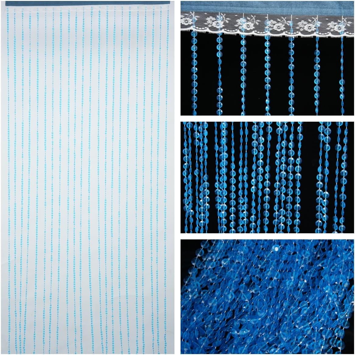 YaoYue Crystal Beaded Curtain Door Divider Decor Blue