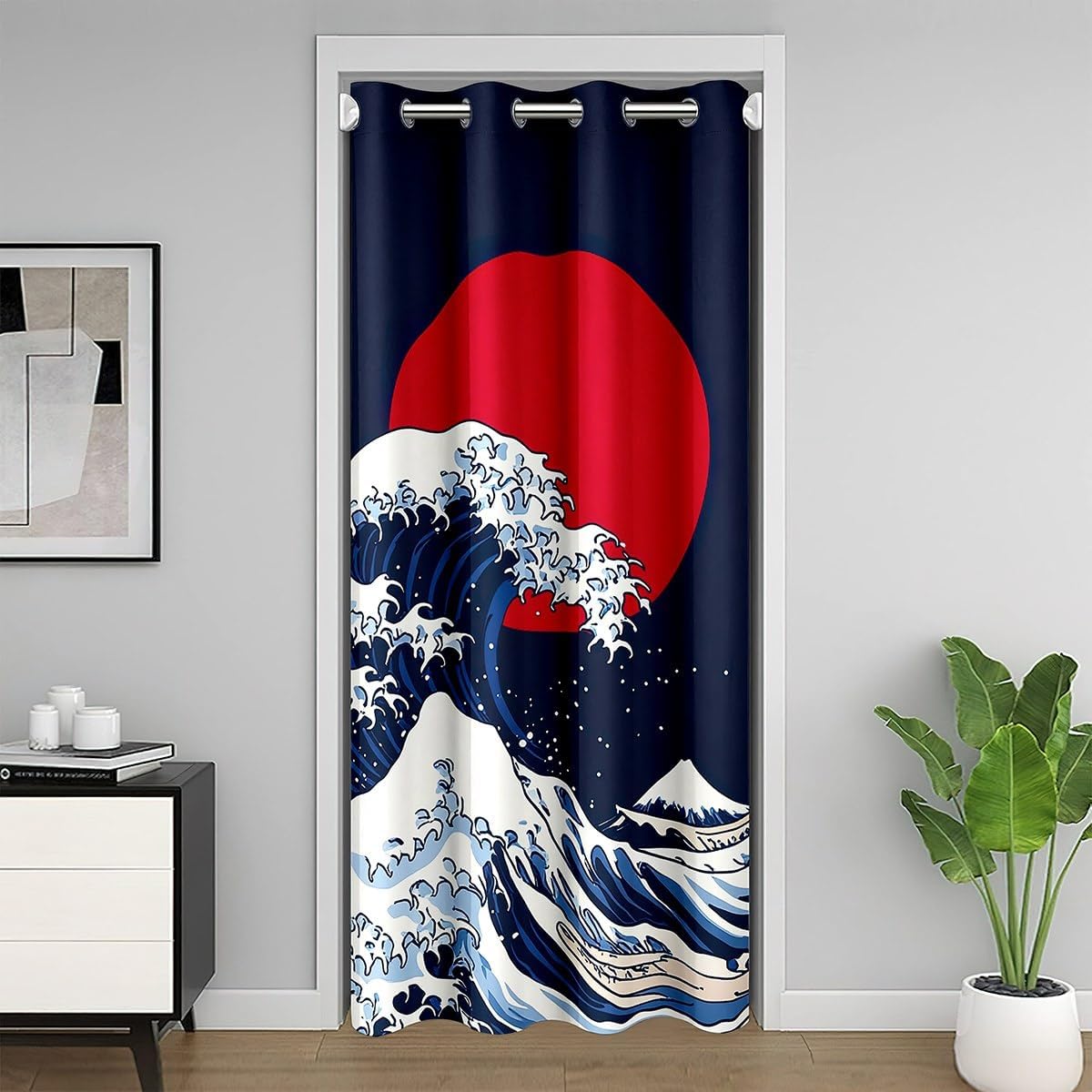 Japanese Wave Door Curtain 42x80 Inch Ocean Style Panel