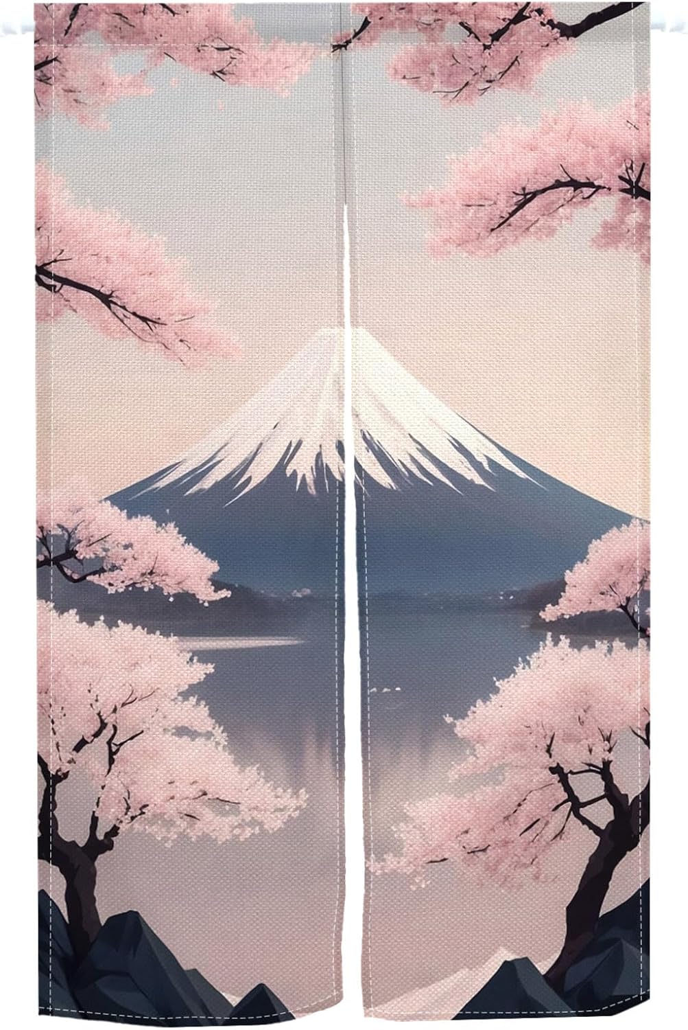 Leowefowa Japanese Noren Door Curtain Panel Fuji Mountain Pink