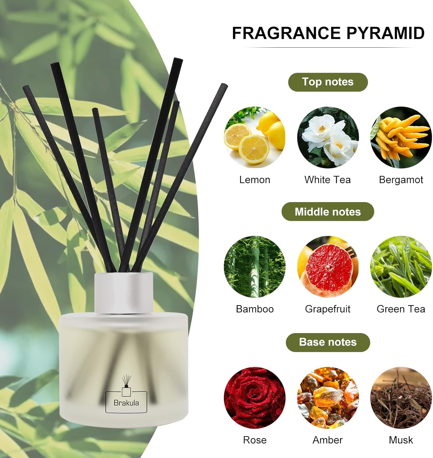 2 Packs Reed Diffuser Set - Bamboo White Tea Scented Home Fragrance