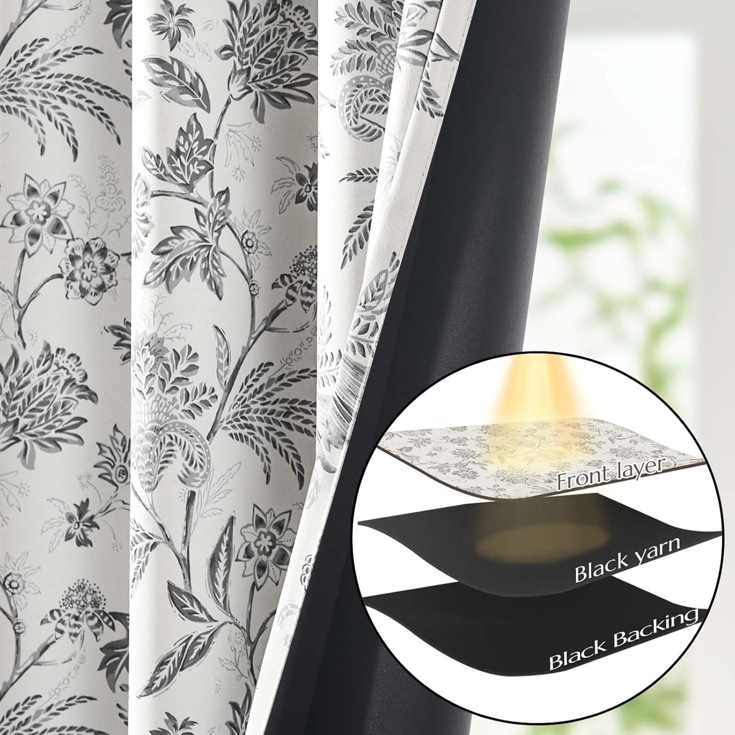 Vangao Floral Blackout Curtains 84 Inches 2 Panels