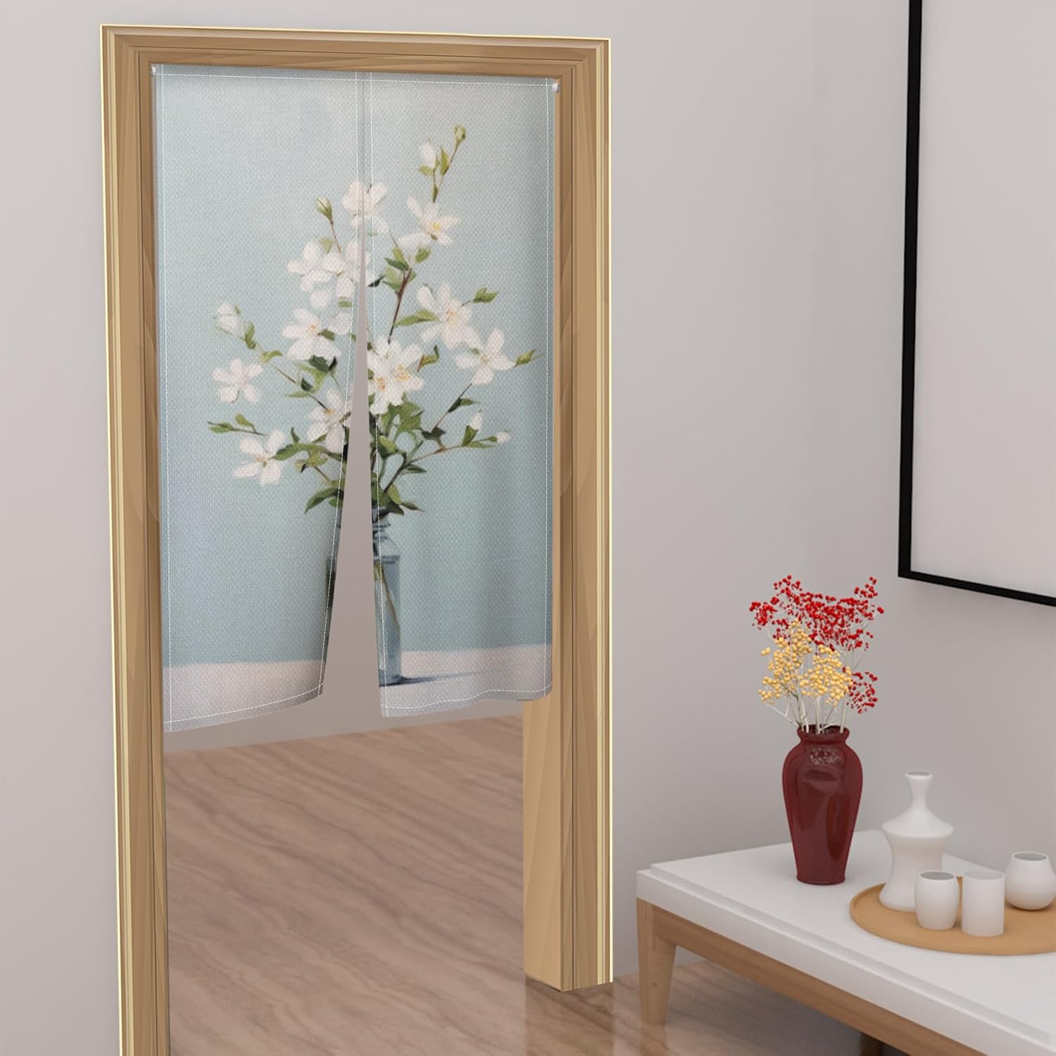 Leowefowa Japanese Noren Door Curtain with Flower Pattern