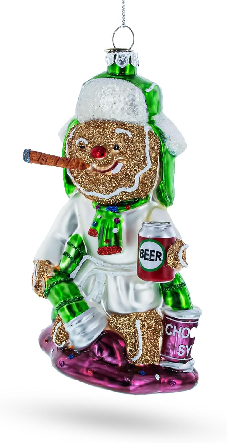 Gingerbread Party Blown Glass Christmas Ornament