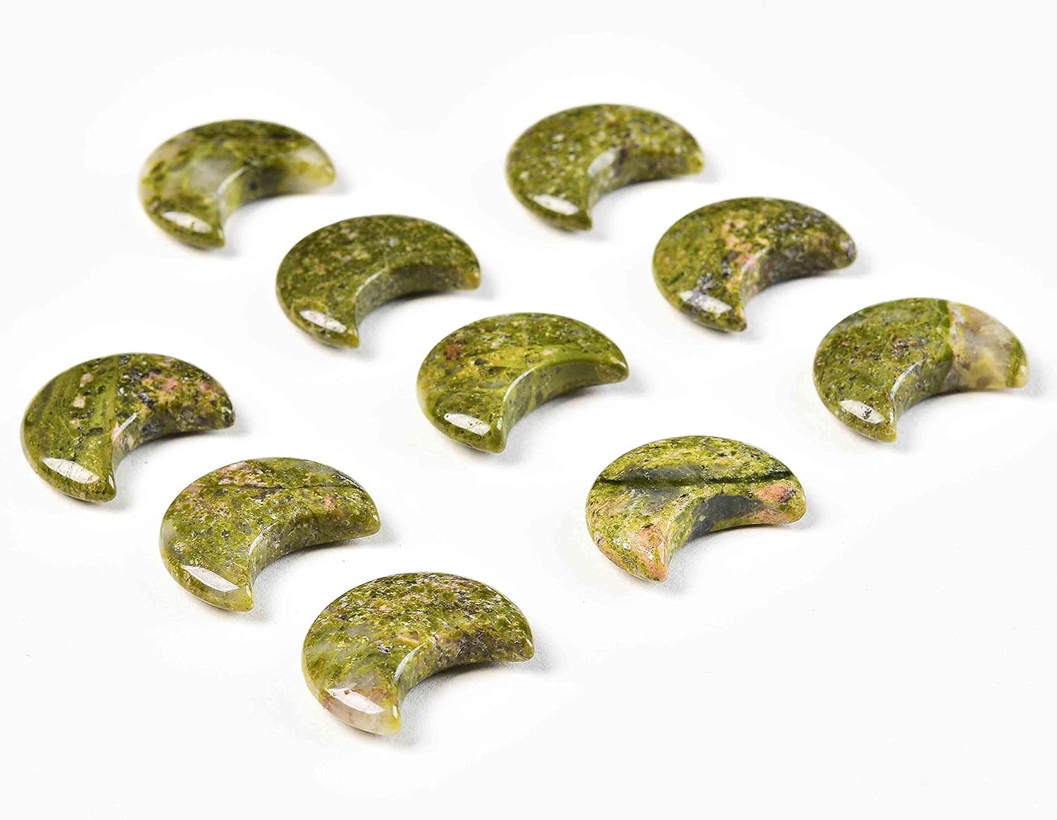 JIC Gem 10 Piece Moon Shape Unakite Crystal Set