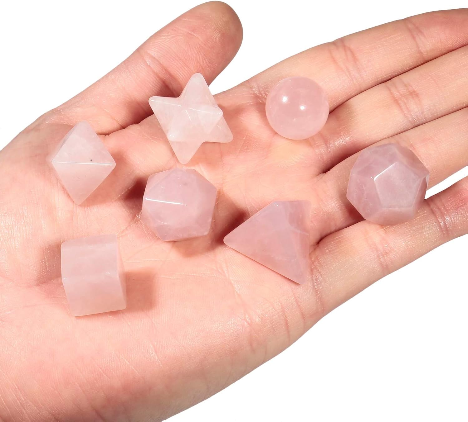Amogeeli Platonic Solids Sacred Geometry Set with Merkaba Star and Rose Quartz