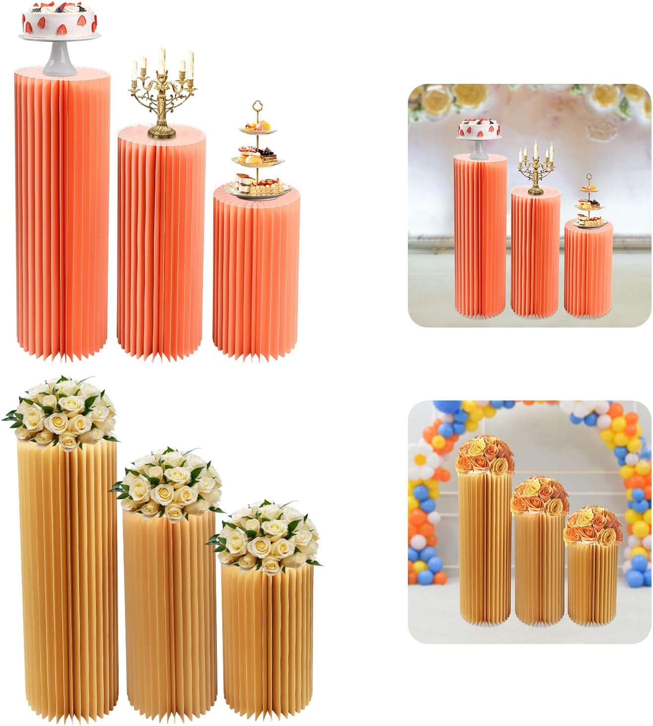 3PCS Cylinder Pedestal Stands for Wedding Party Decorations