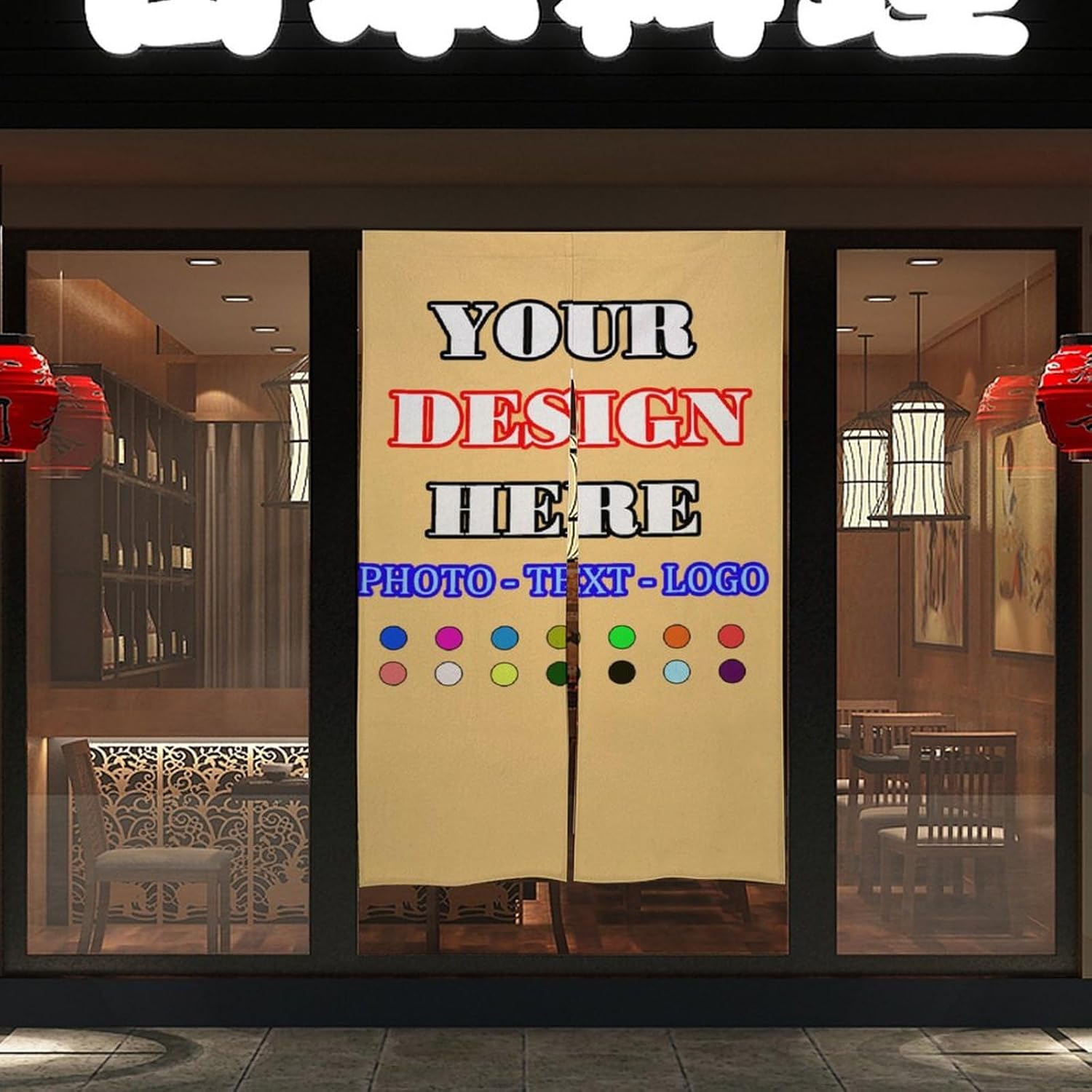 Custom Japanese Noren Door Curtain with Photo Text and Logo