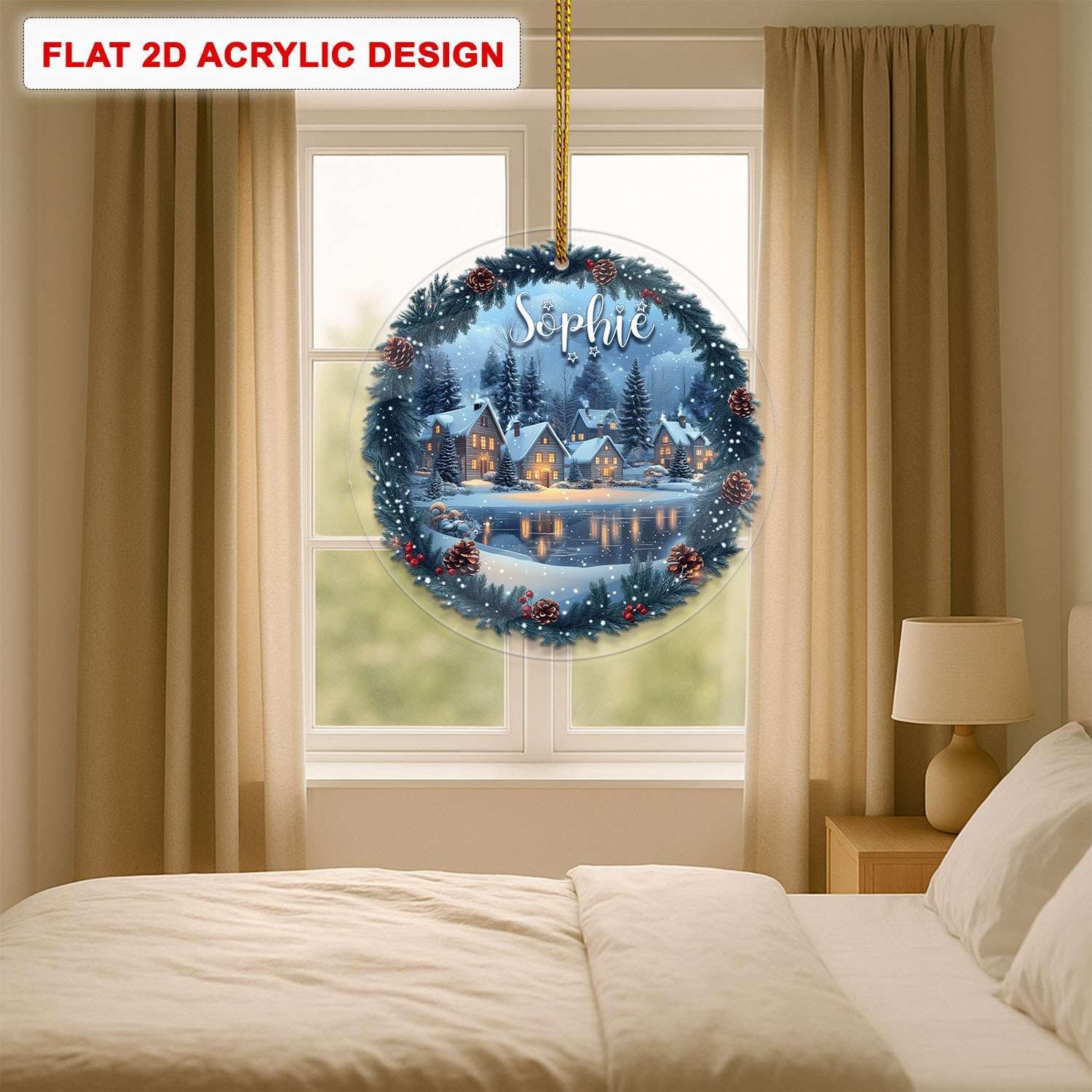 Custom Name Winter Village Scene Acrylic Ornament