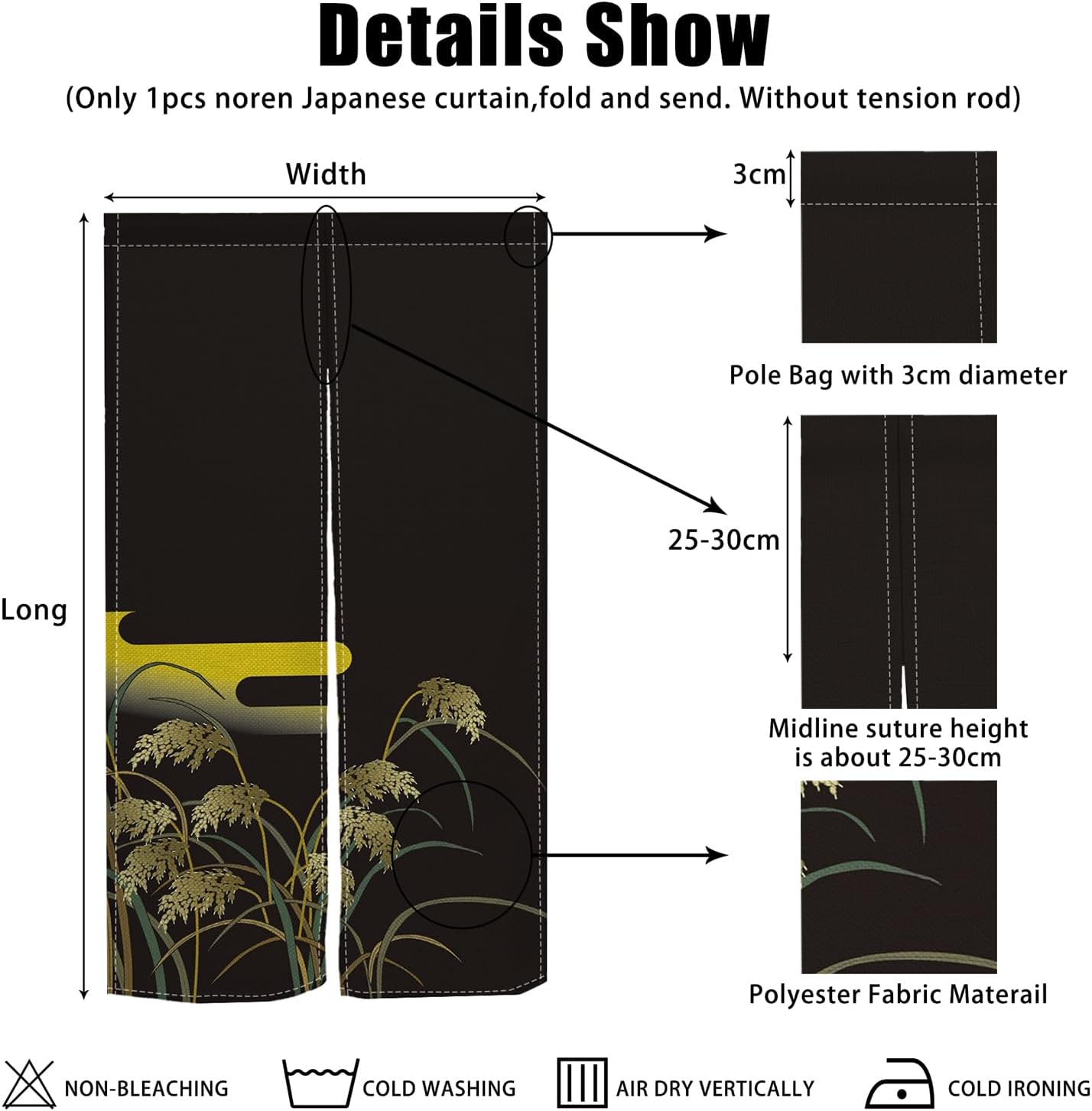 Japanese Noren Door Curtain Privacy Partition Divider Black 335x709