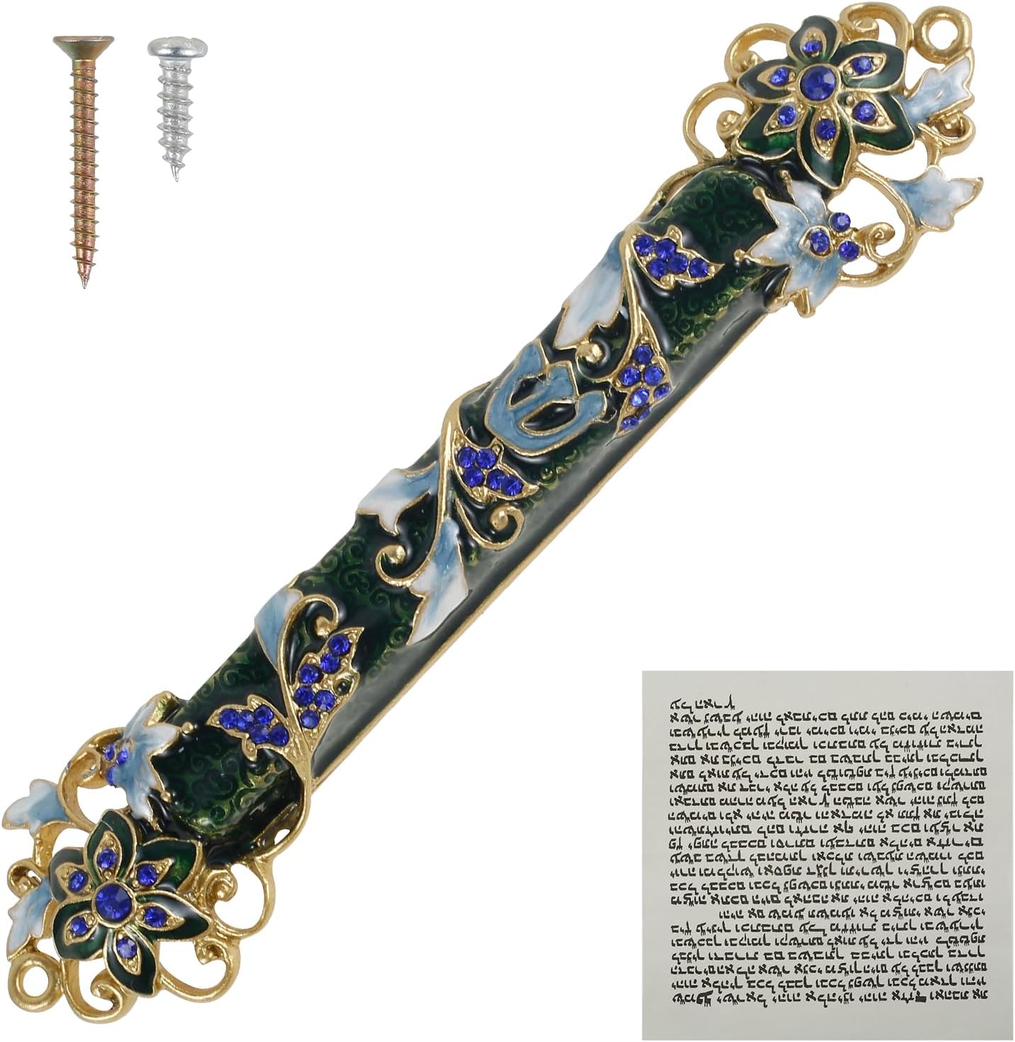 Hand Painted Green Mezuzah Zinc Alloy Decor