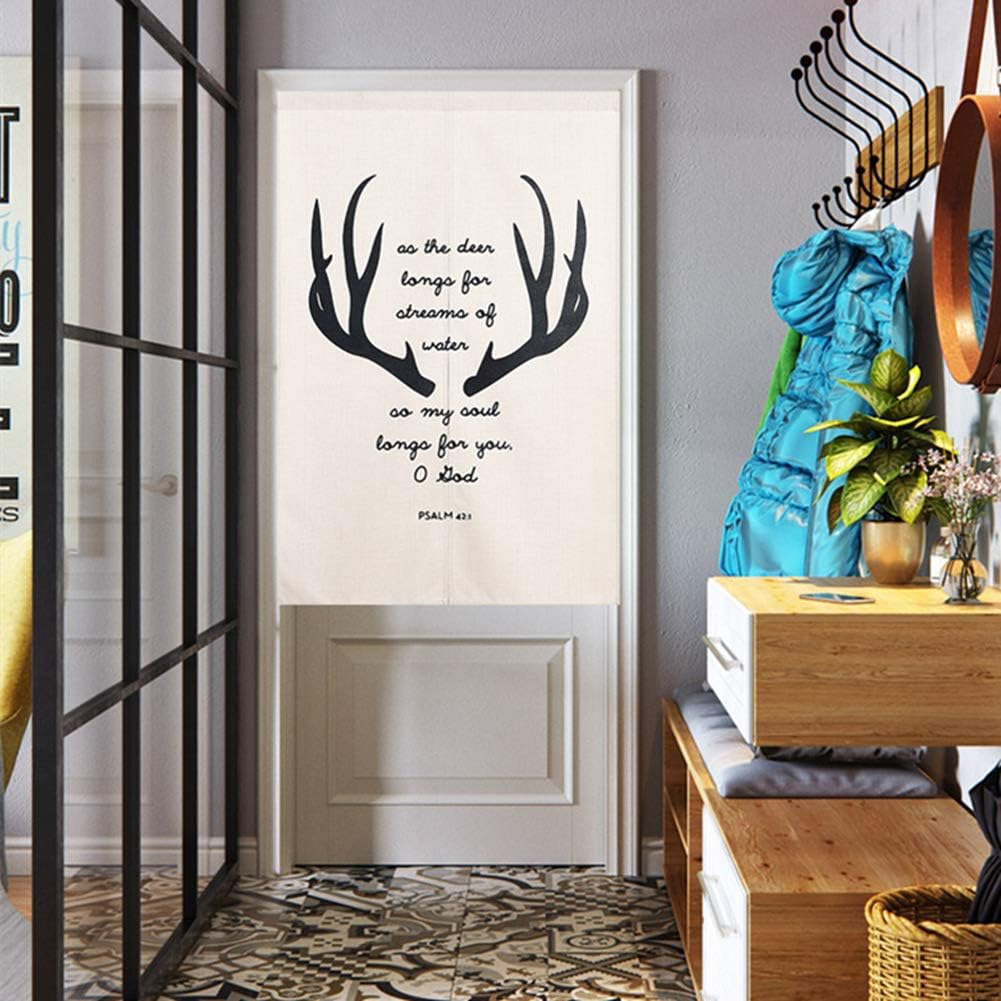 Cotton Linen Japanese Doorway Curtain with Antler Pattern 29x35 Inch