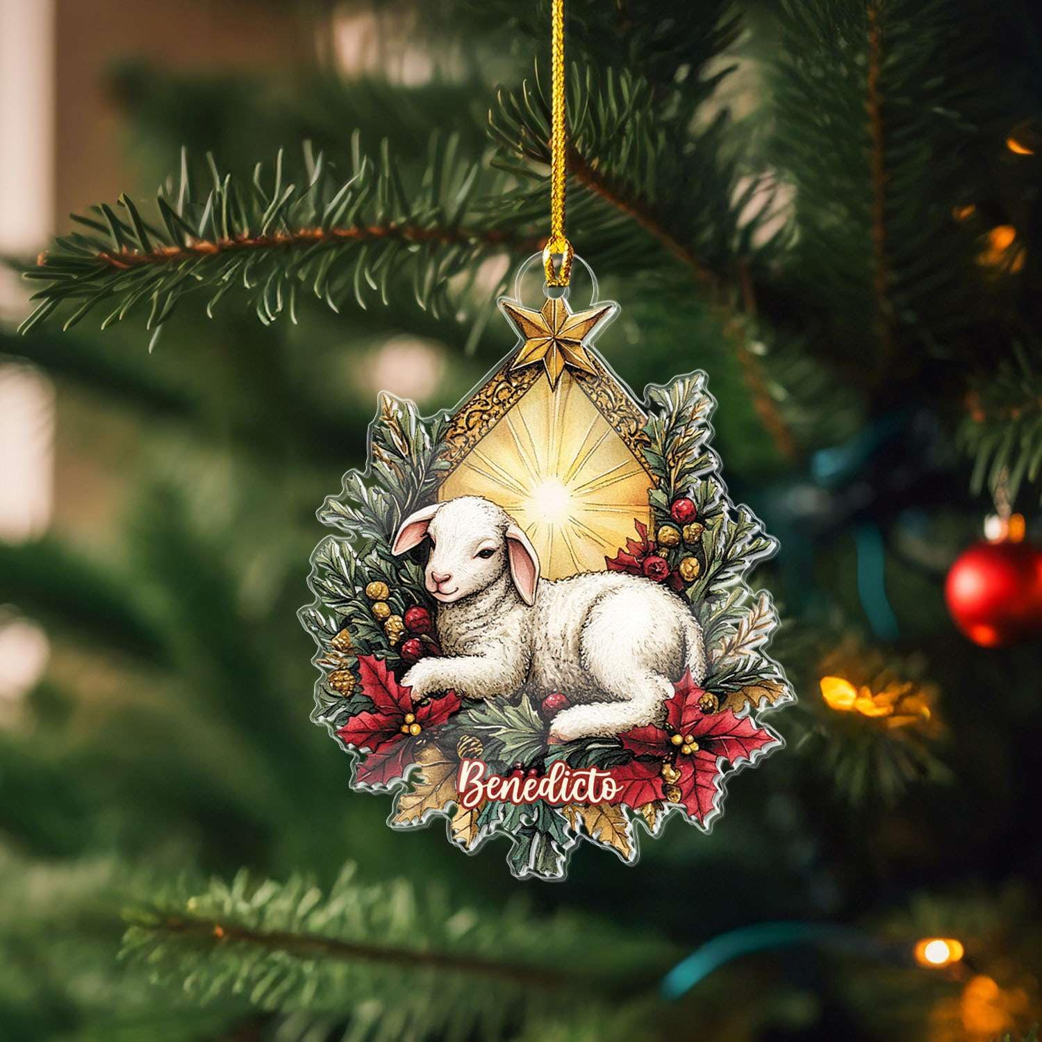 Personalized Name Nativity Lamb Ornament for Christmas Tree
