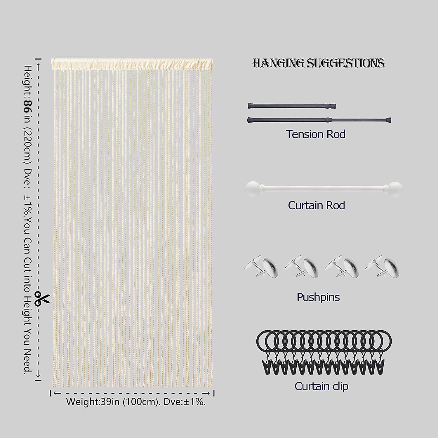 Light Beige Spaghetti String Curtain 1 Panel