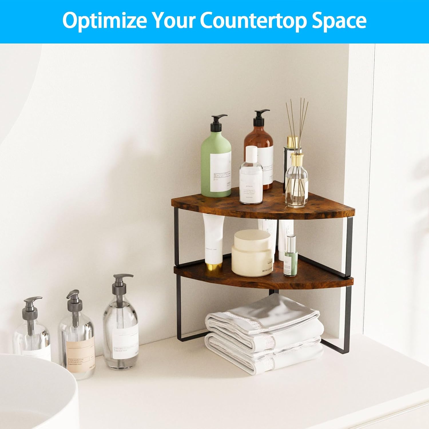 Corner Shelf Countertop Organizer Set of 2 Rustic Brown