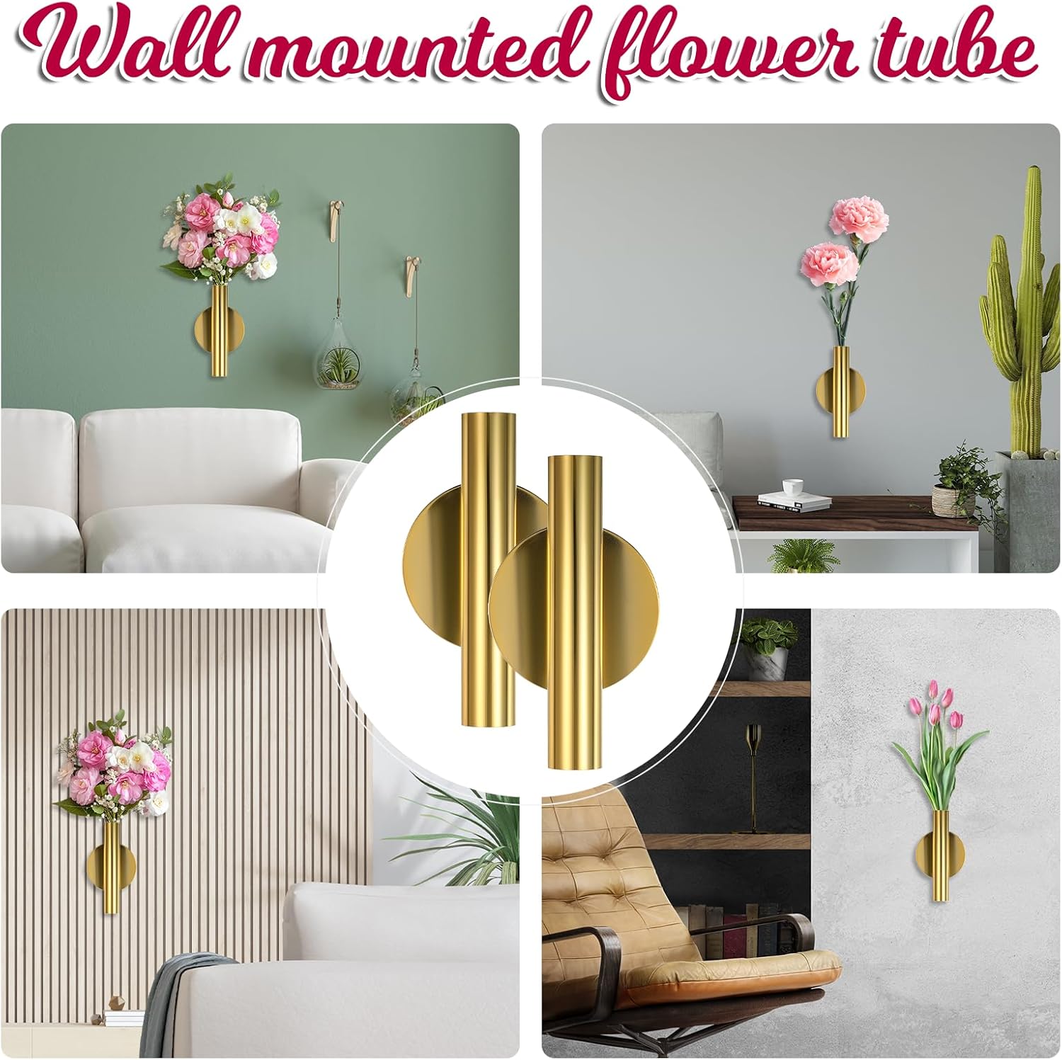 2PCS Gold Wall Vases for Flowers Modern Decor