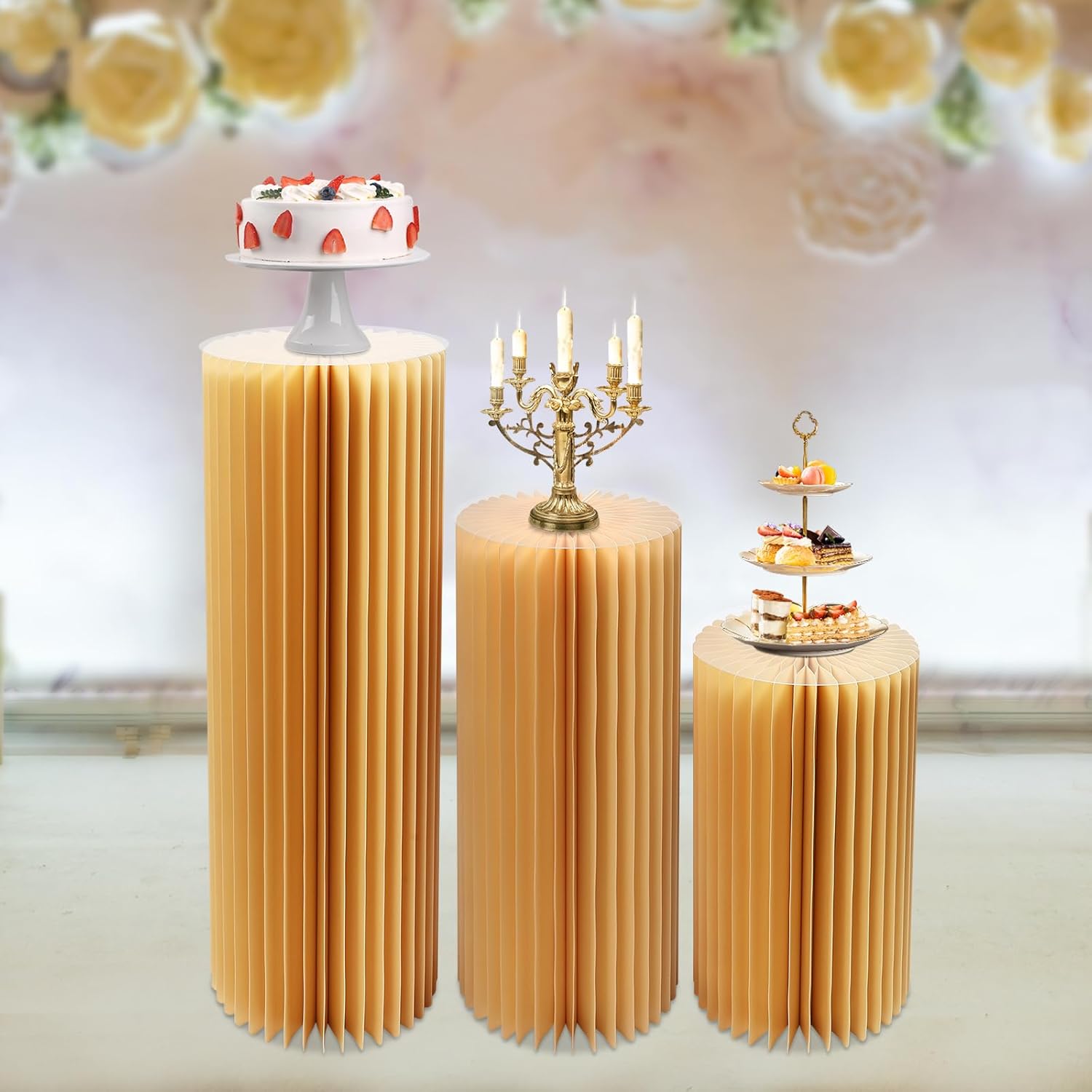 3PCS Cylinder Pedestal Stands for Wedding Party Decorations