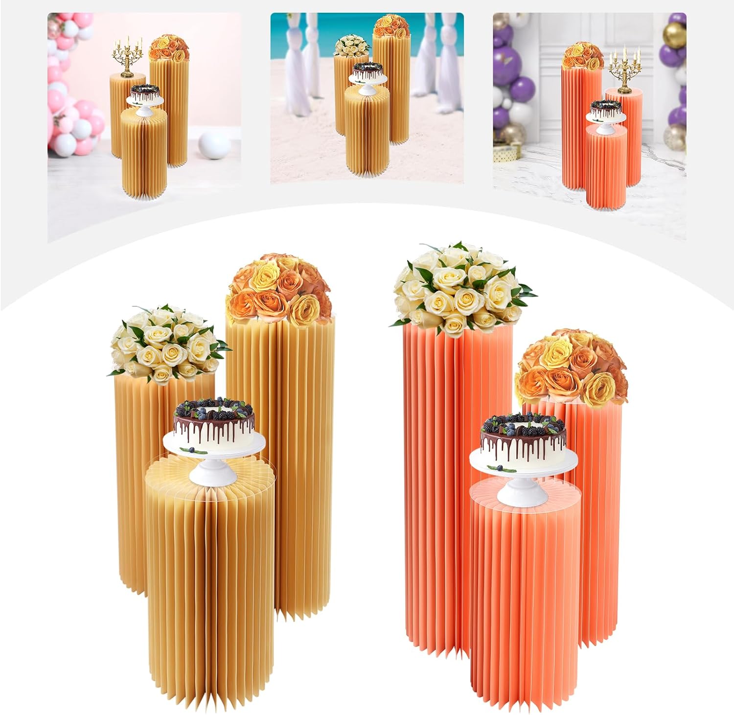 3PCS Cylinder Pedestal Stands for Wedding Party Decorations