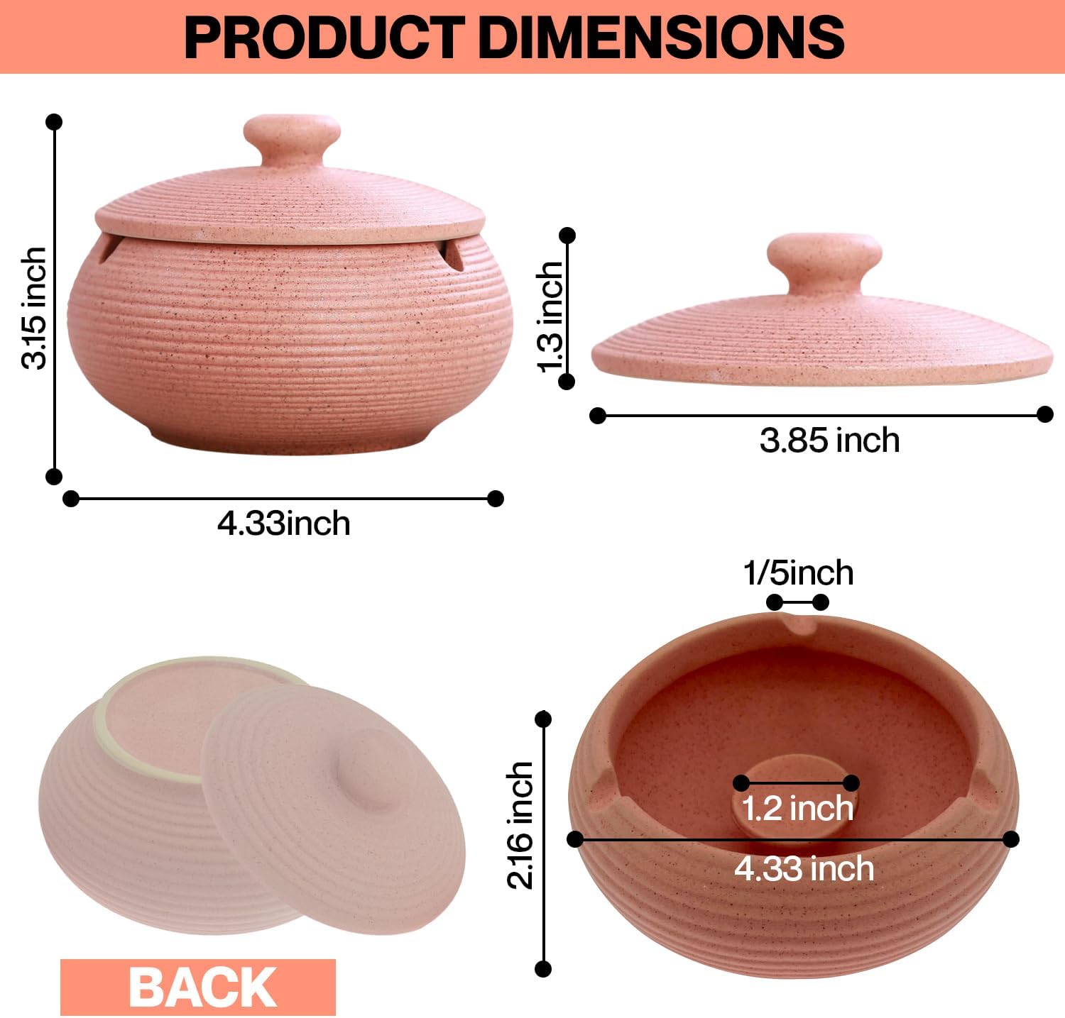 Flamingo Pink Ceramic Ashtray with Lids