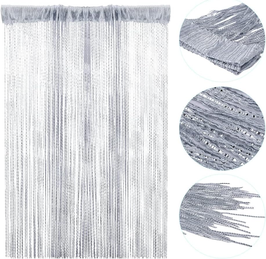 Sparkle String Curtains for Door 79x40inch Silver