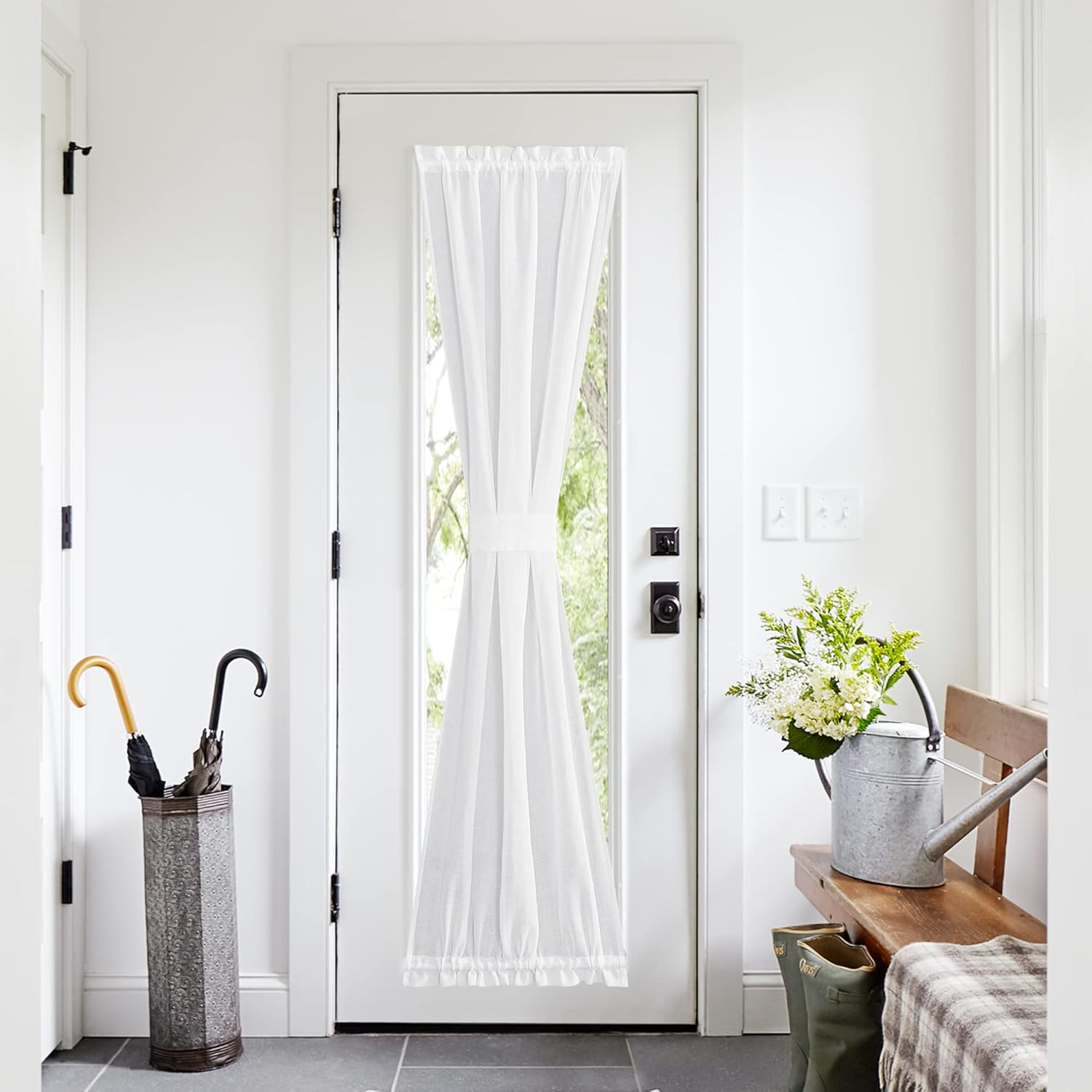NICETOWN Sheer Curtain for French Door 26 x 80 White