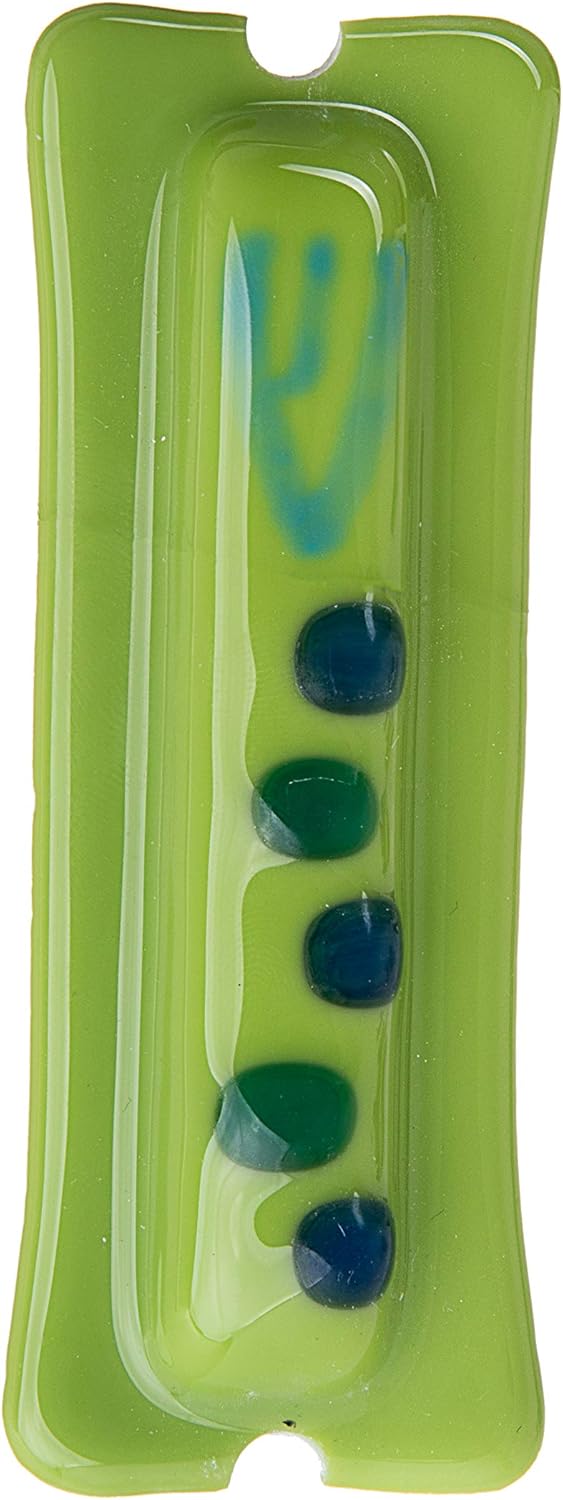 Glass Mezuzah with Blue Shin and Dots Wall Decor