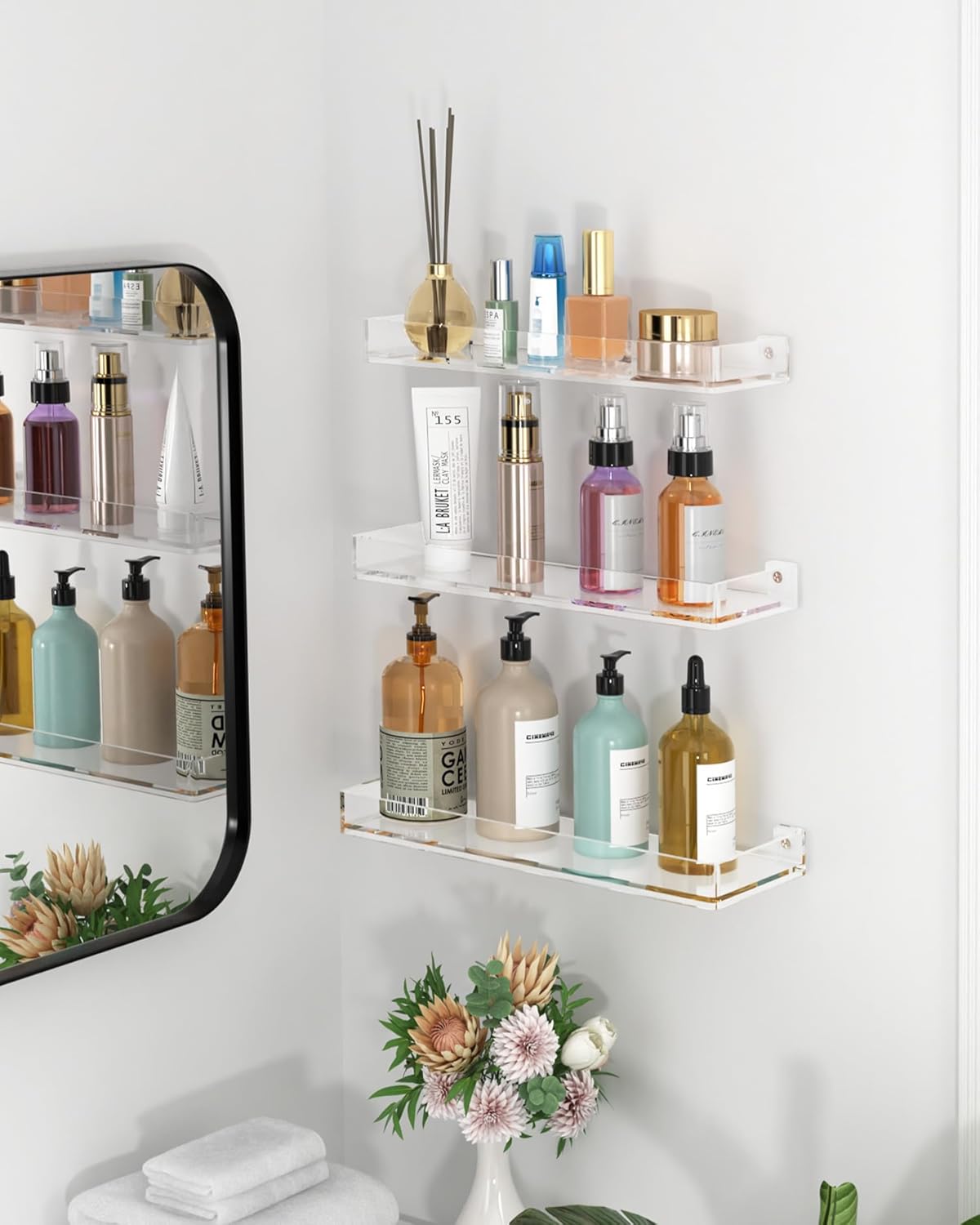 MaxGear Acrylic Floating Shelves Set of 3 Wall Mounted