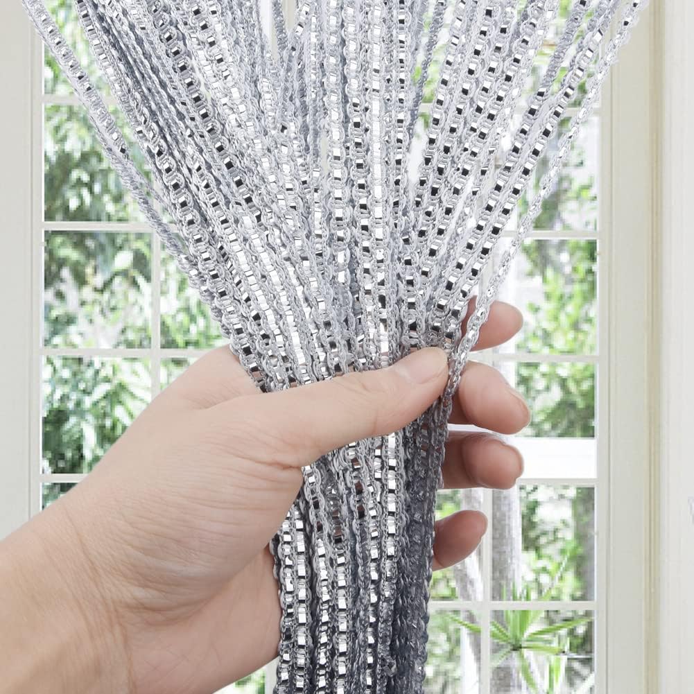Sparkle String Curtains for Door 79x40inch Silver