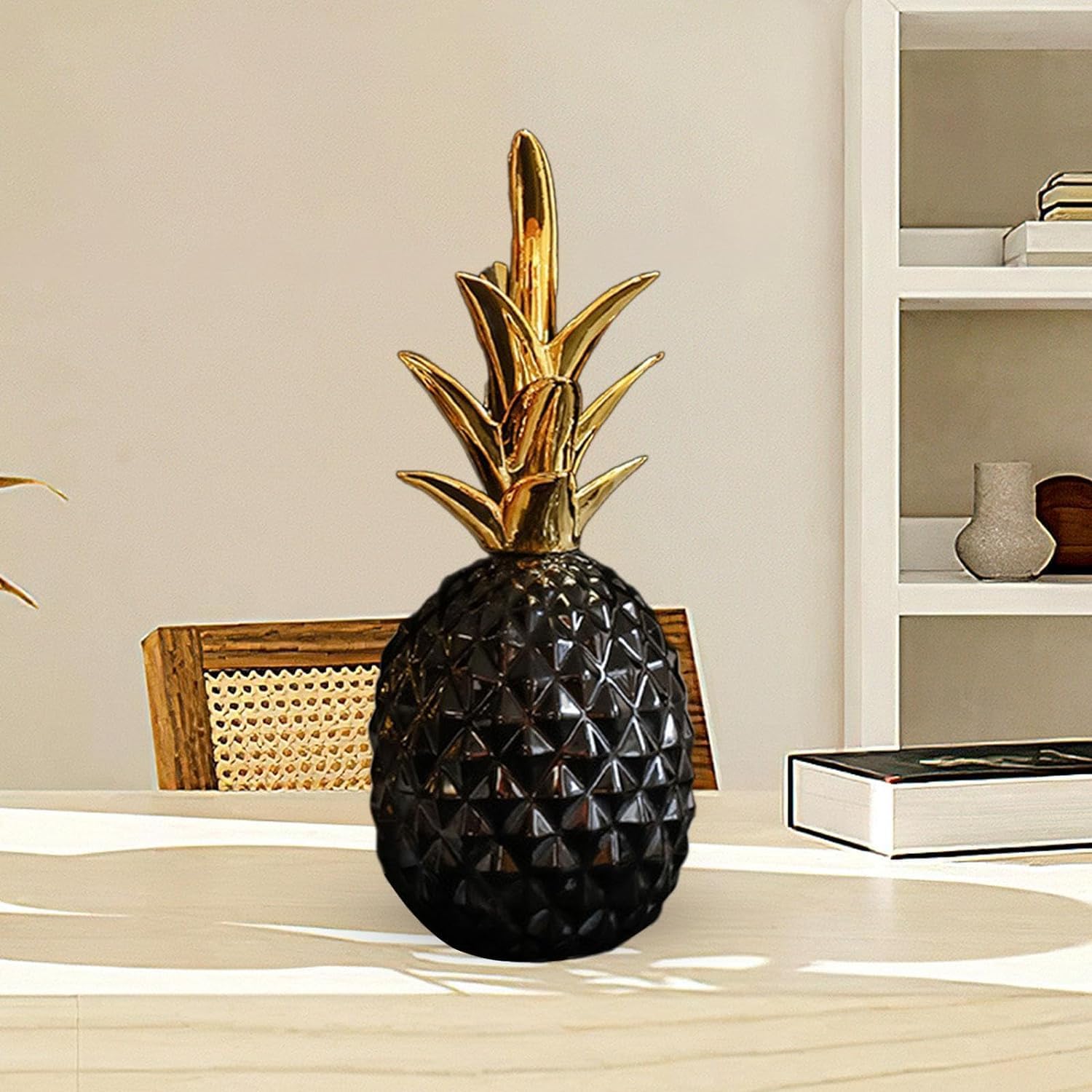 Ceramic Pineapple Ornament for Home Office Party Decor - Black