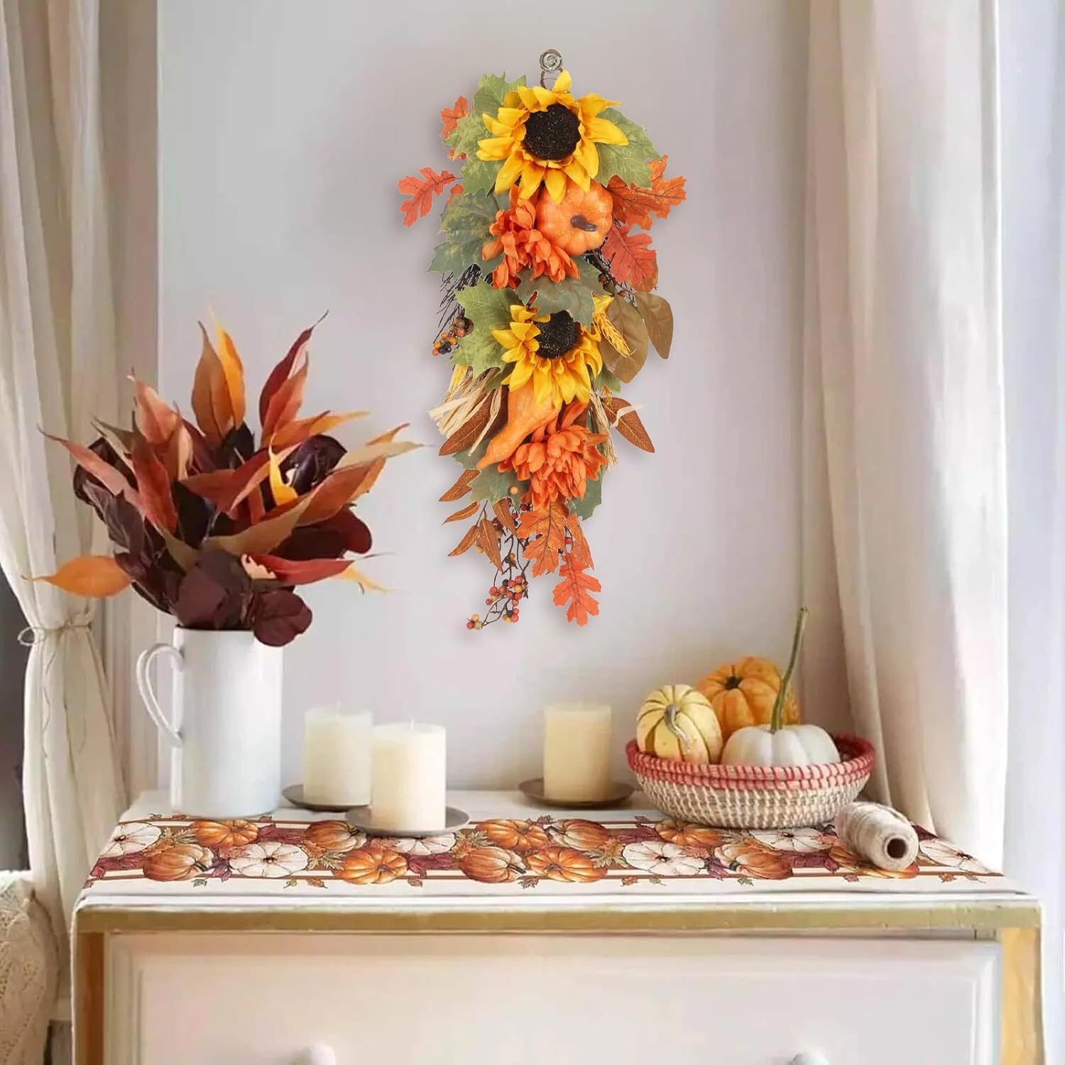 2PCS Fall Teardrop Swag Wreaths Autumn Decorations