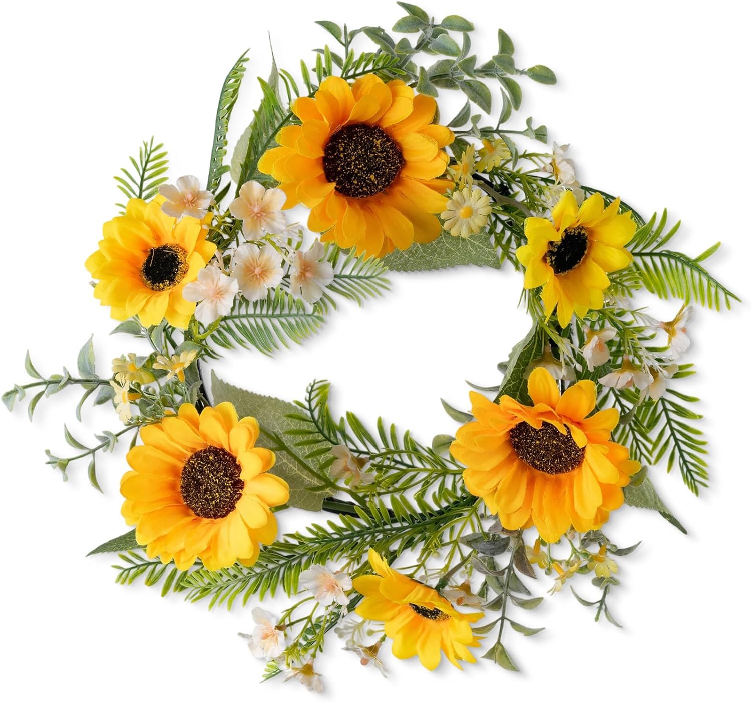 KHOYIME 13 Inch Sunflower Door Wreath All Season Decor