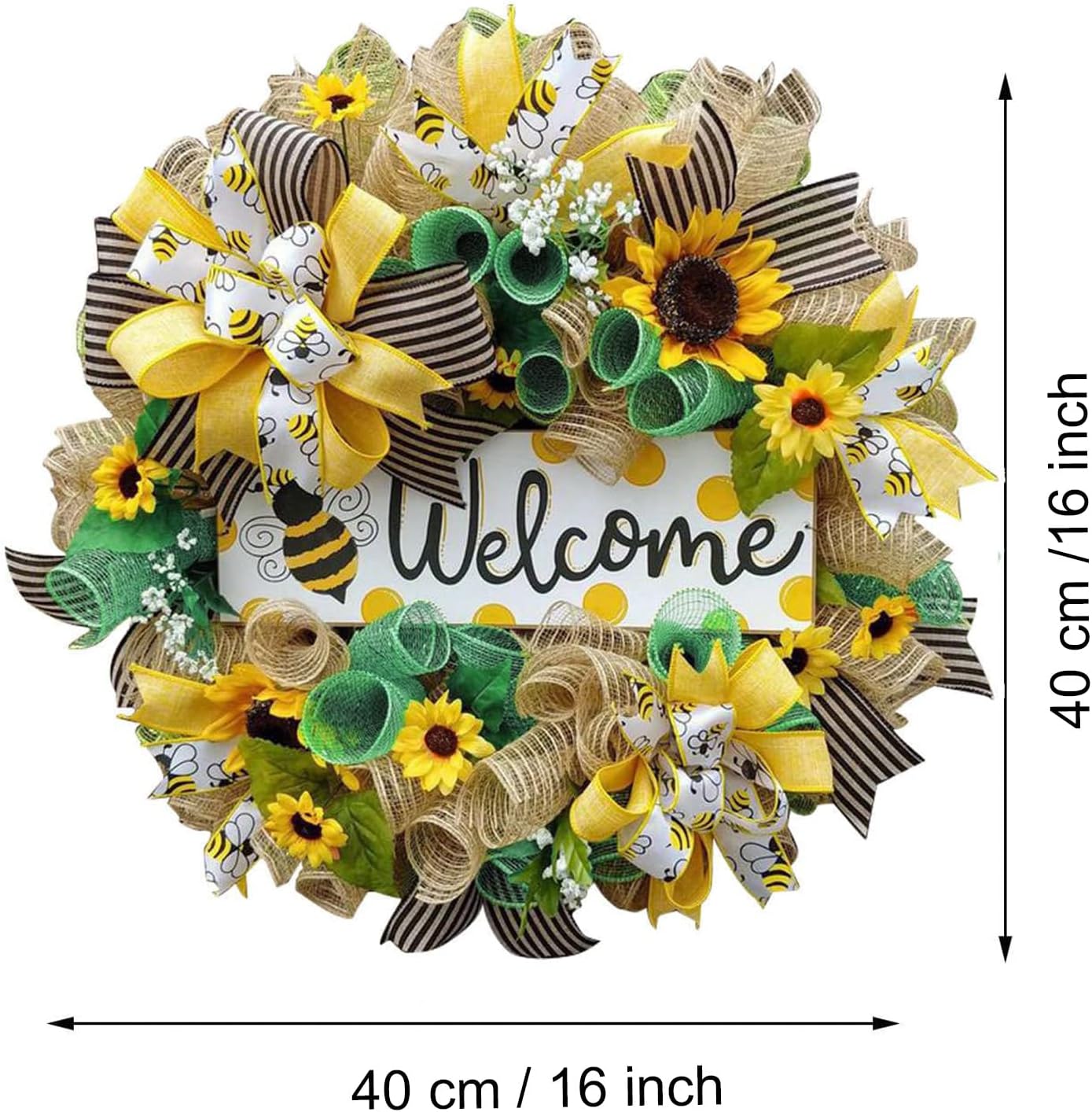 Summer Bee Wreath for Front Door Welcome Decor