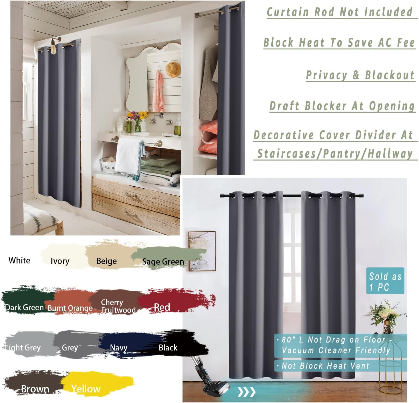XTMYI Thermal Insulated Curtains Dark Grey 34x80 Inches