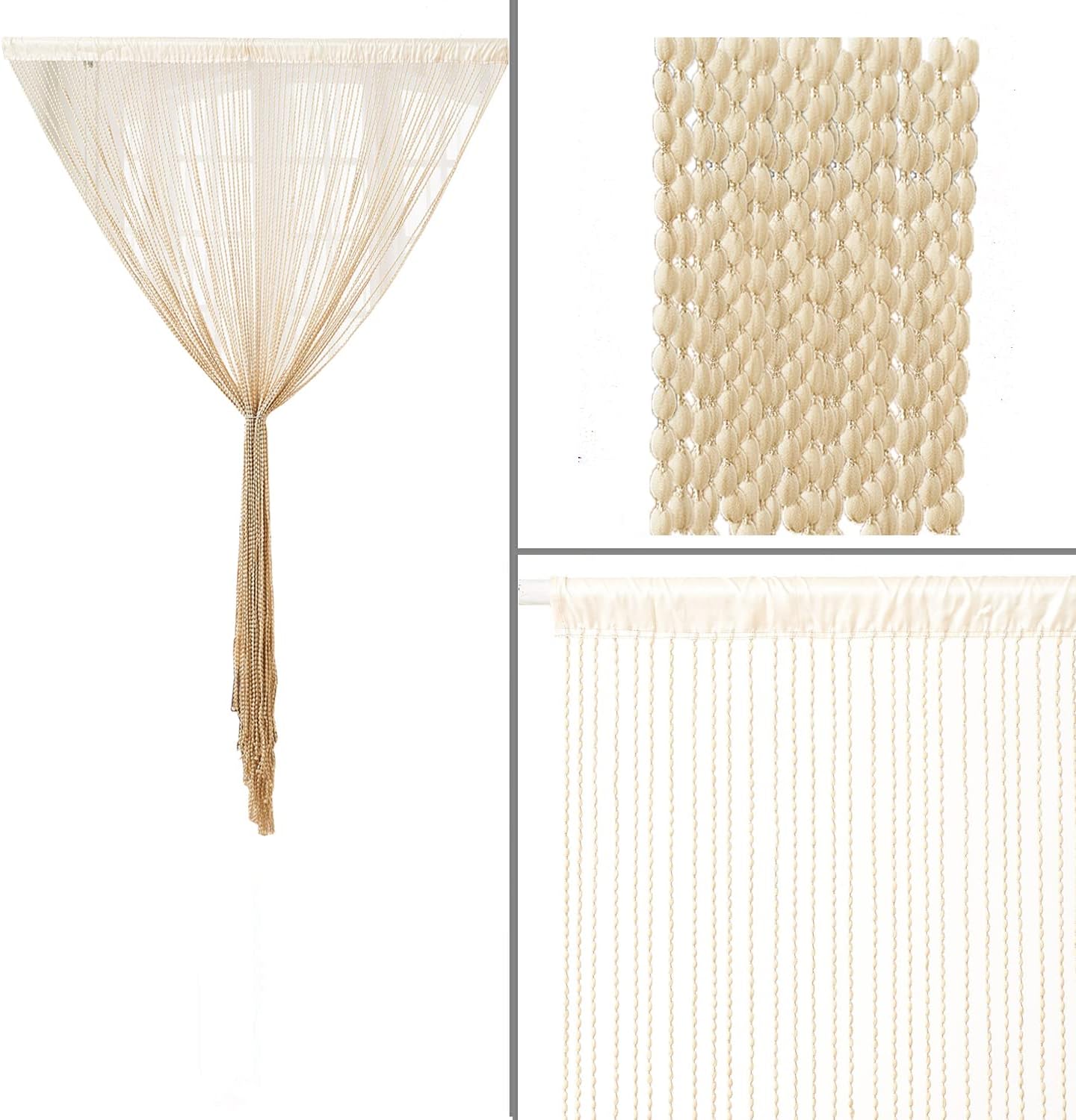Light Beige Spaghetti String Curtain 1 Panel