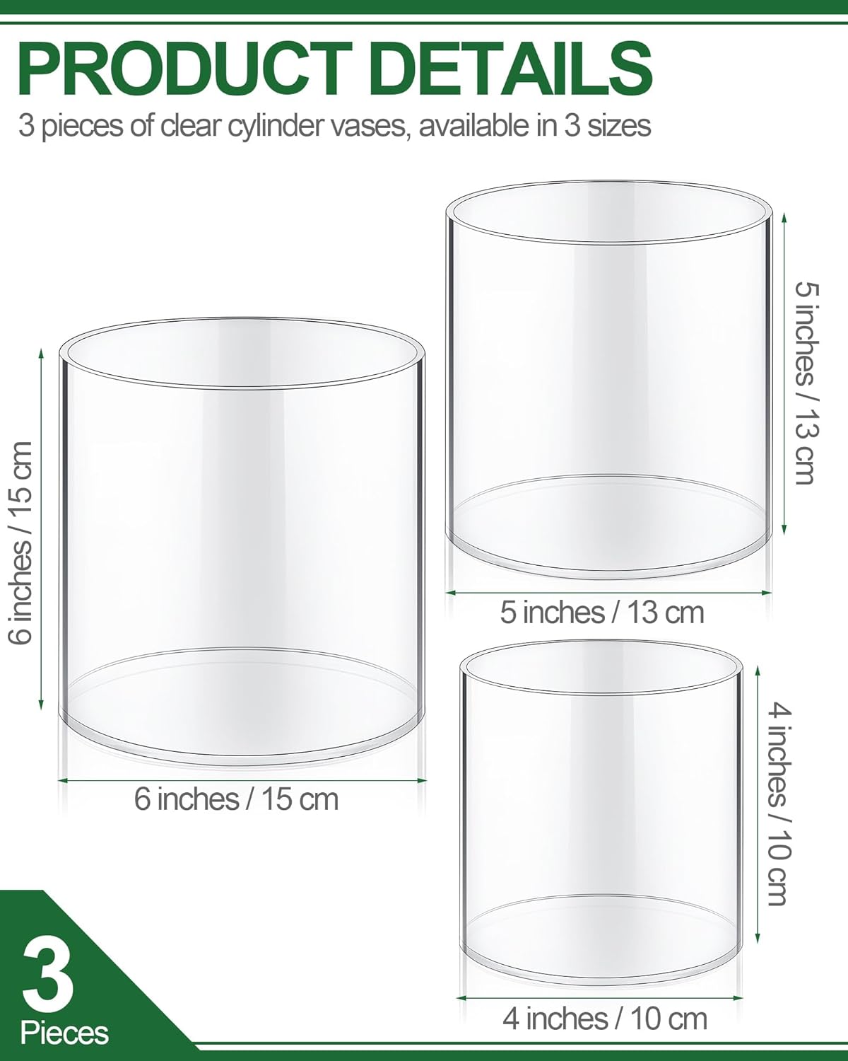 Meekoo 3 Piece Clear Acrylic Cylinder Vase Set