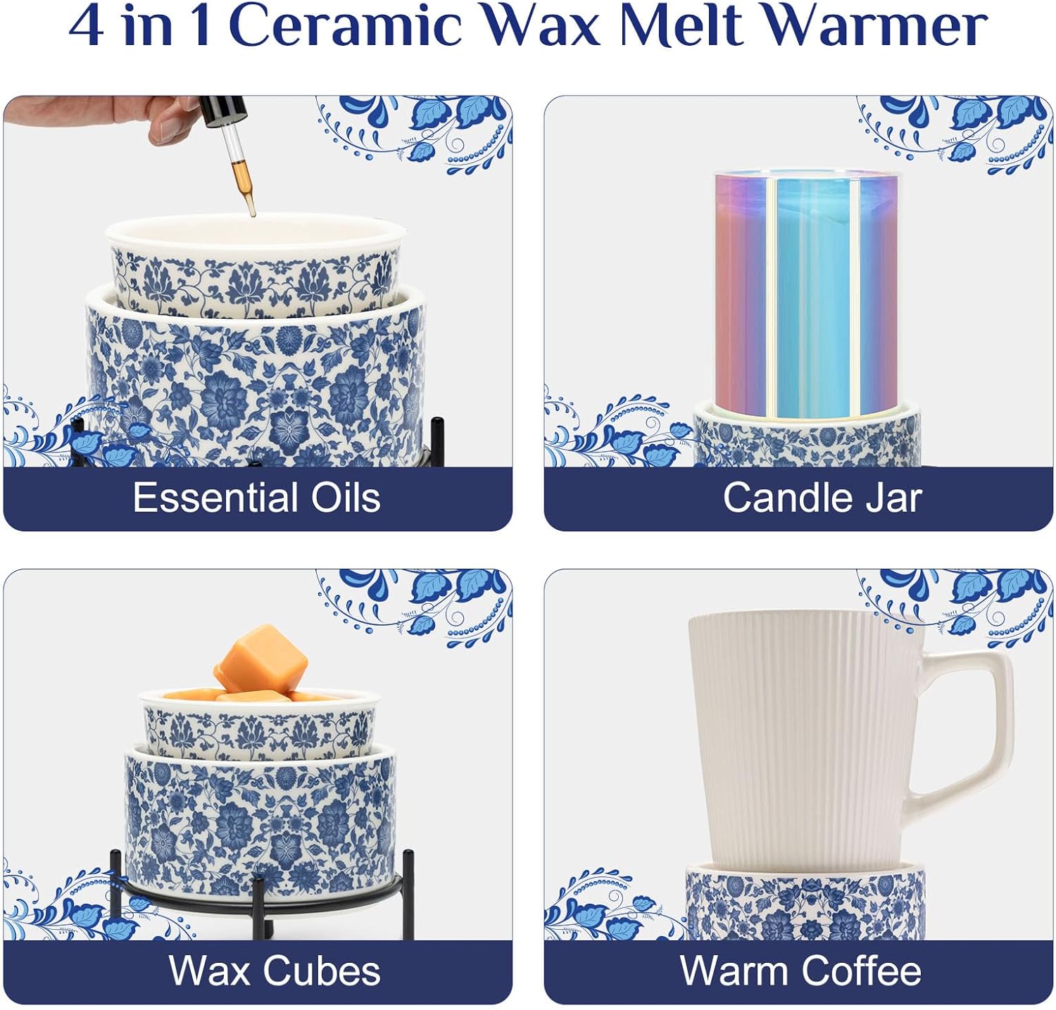 Blue and White Porcelain Pattern Wax Melter Warmer
