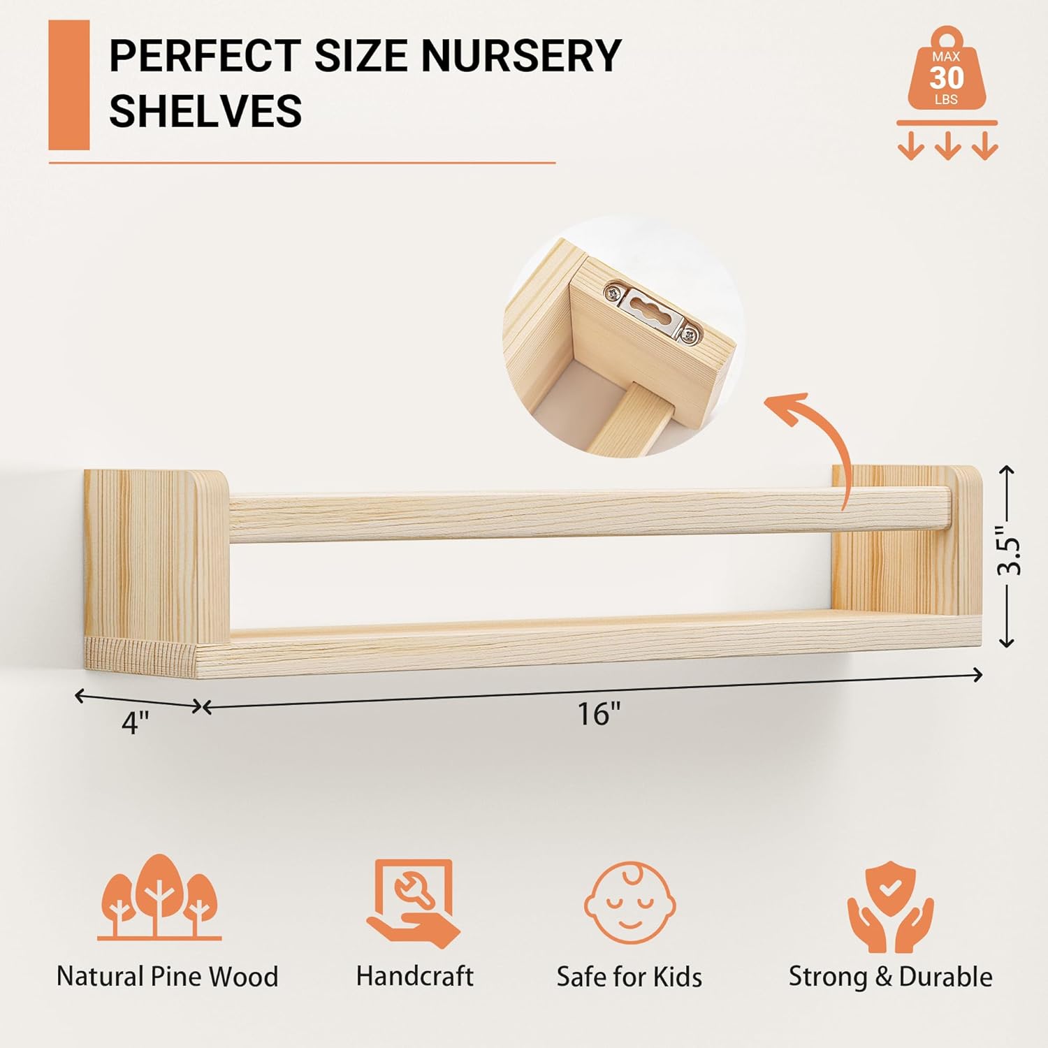 Heimlove Floating Bookshelf Set of 2 for Nursery Wall