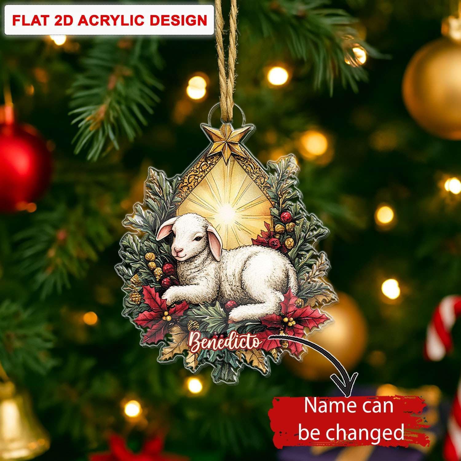 Personalized Name Nativity Lamb Ornament for Christmas Tree